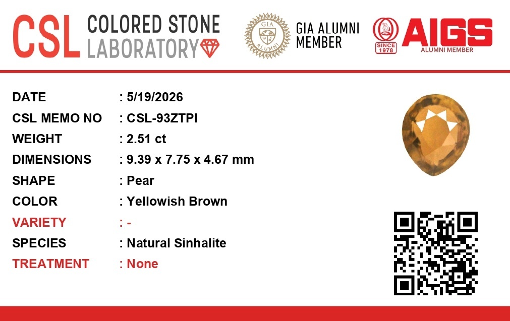 2.50 Ct. Golden Brown Sinhalite from Ceylon (Sri Lanka)