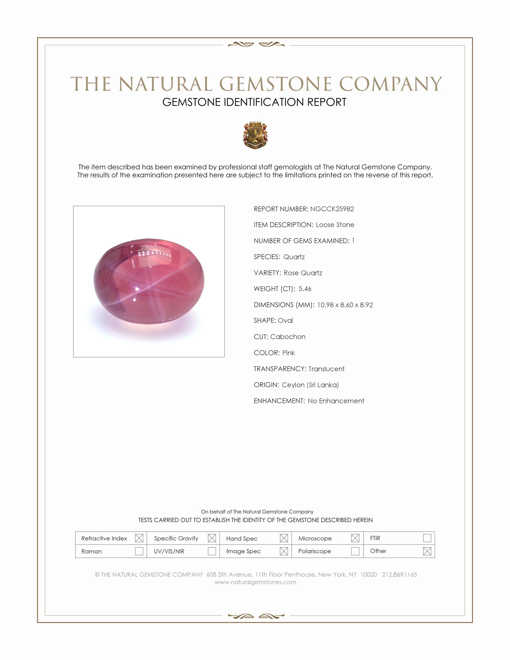 5.46 Ct. Pink Star Rose Quartz from Ceylon (Sri Lanka)