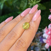4.24 Ct. Yellowish Green Cabochon Chrysoberyl from Ceylon (Sri Lanka) Life Style