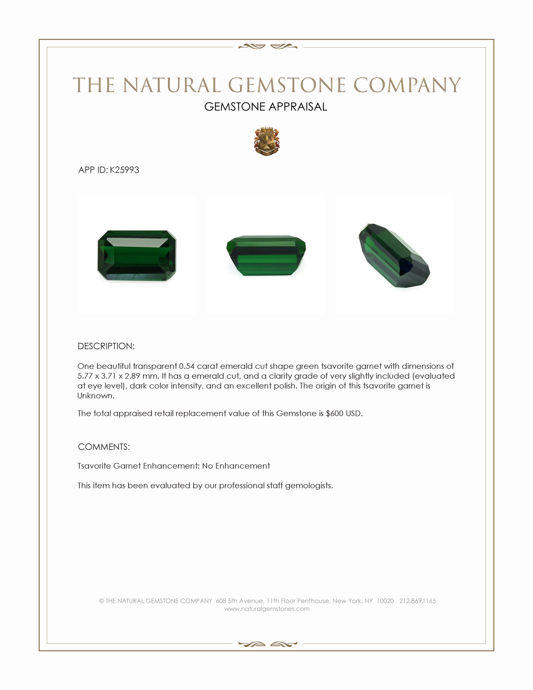 0.54 Ct. Tsavorite Garnet