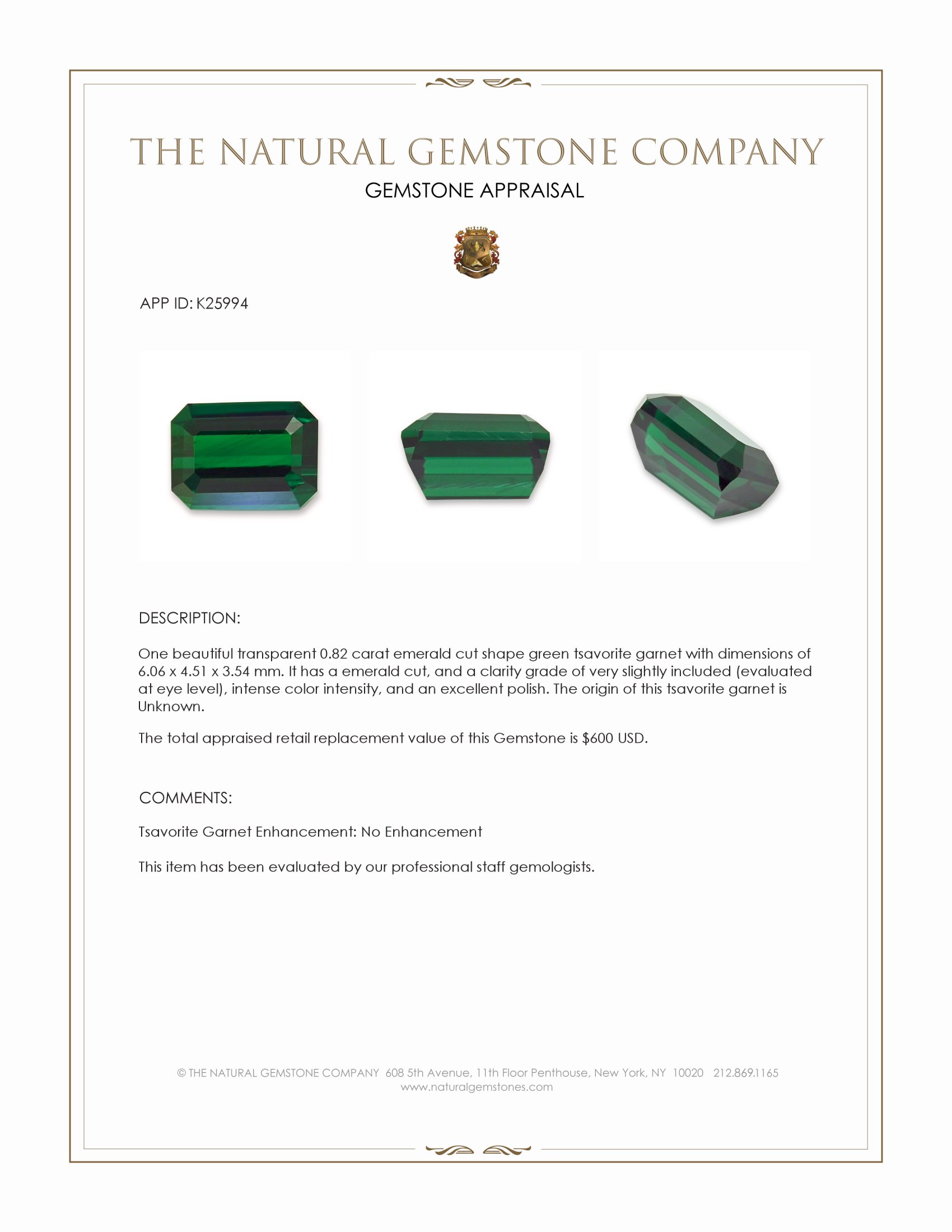 0.82 Ct. Tsavorite Garnet