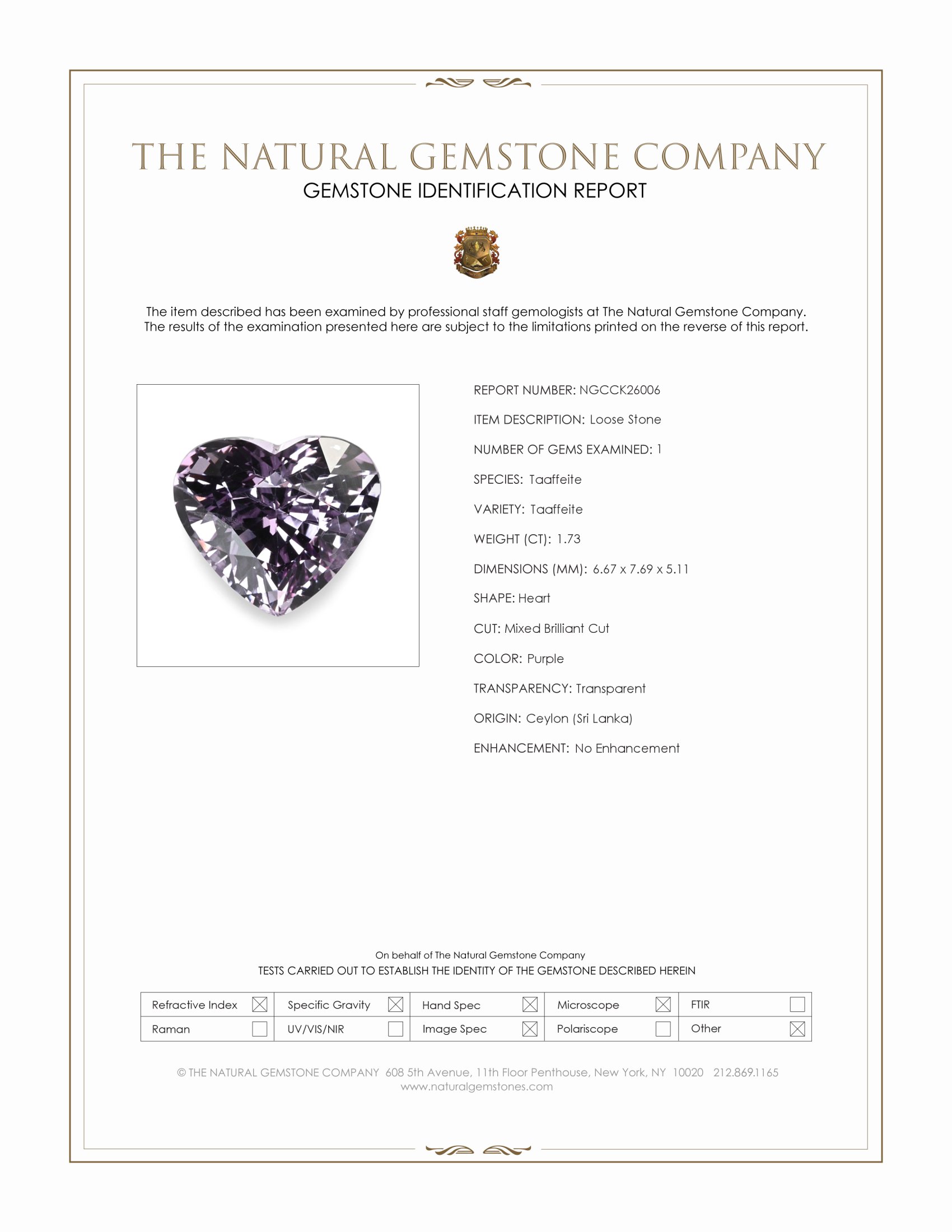1.73 Ct. Purple Taaffeite from Ceylon (Sri Lanka)