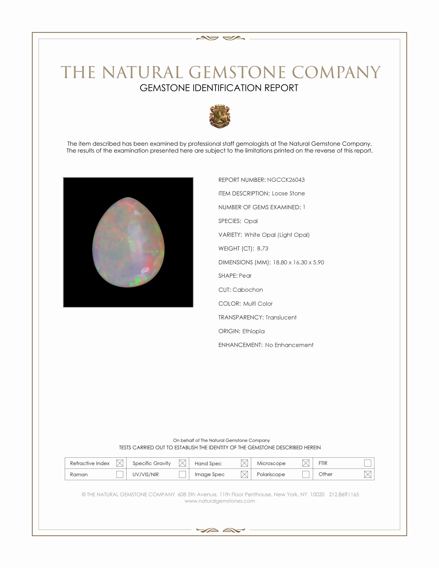 8.73 Ct. Multi Color Cabochon White Opal (Light Opal) from Ethiopia