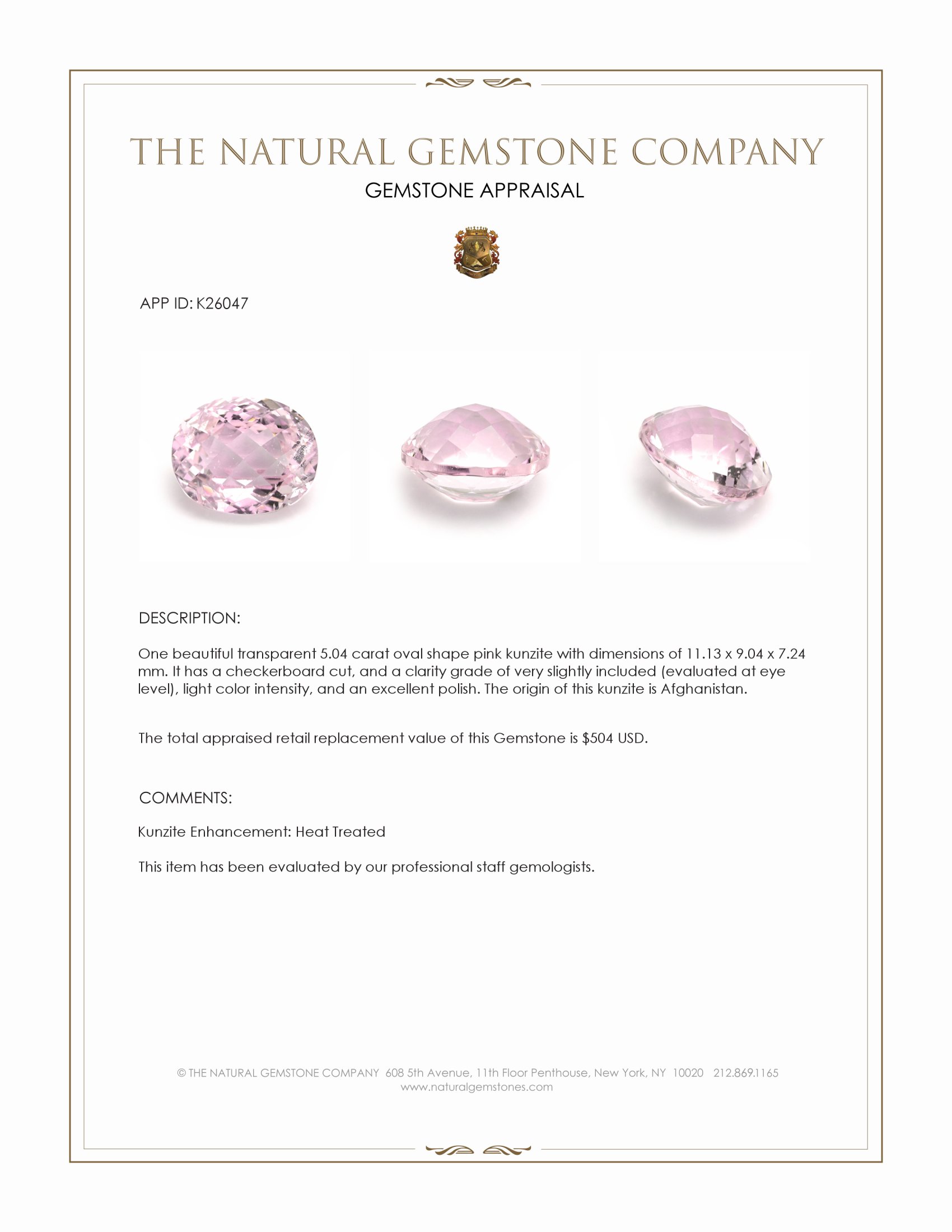 5.04 Ct. Pink Kunzite from Afghanistan