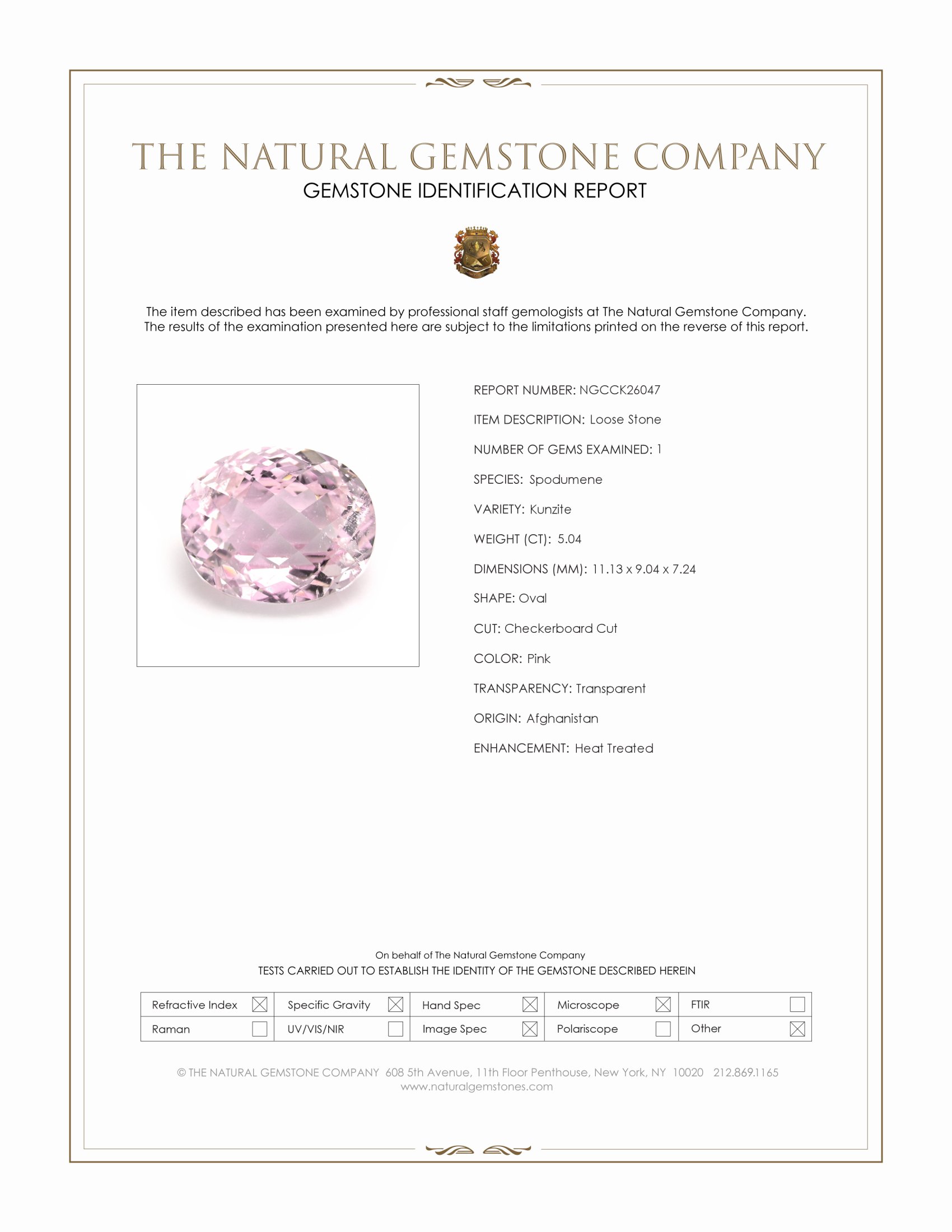 5.04 Ct. Pink Kunzite from Afghanistan