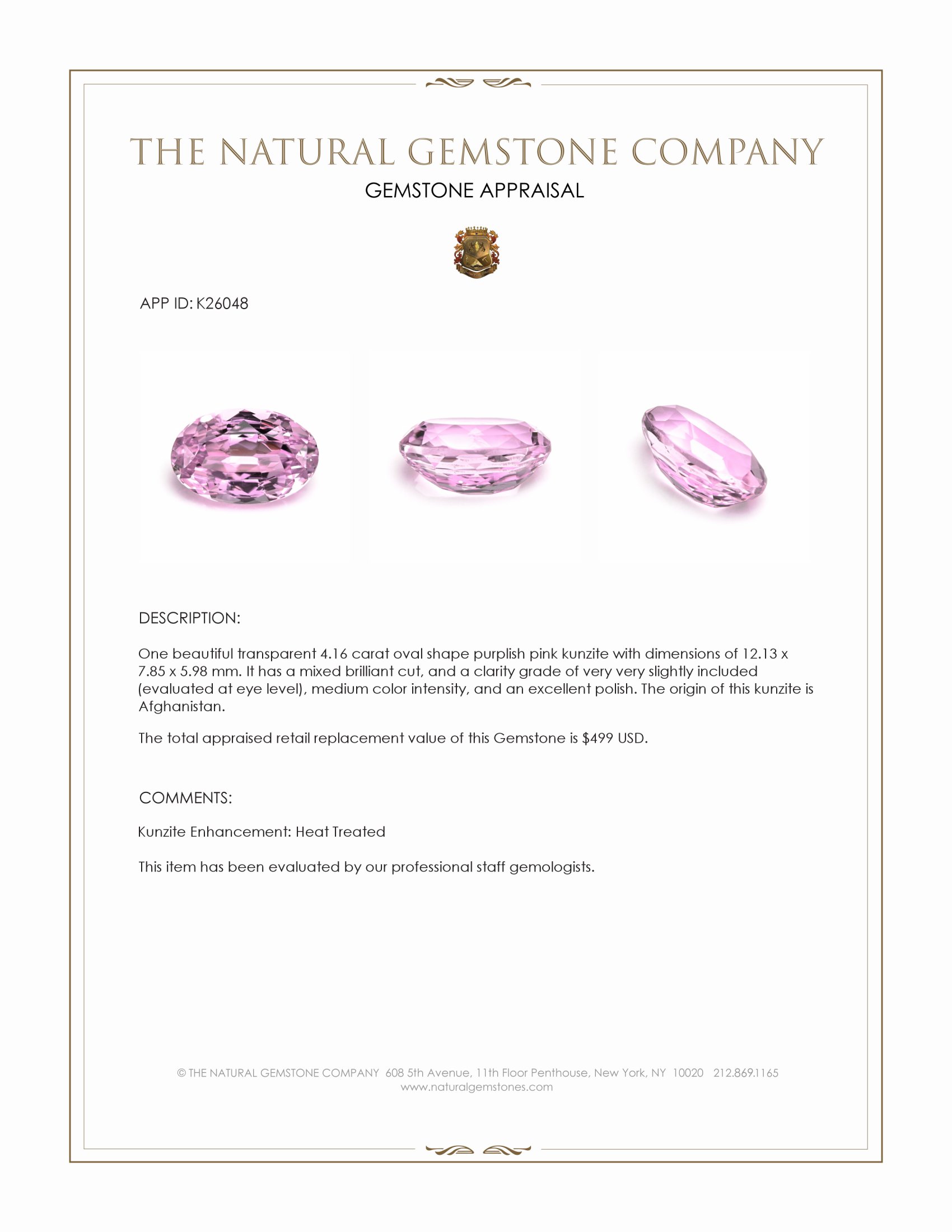 4.16 Ct. Purplish Pink Kunzite from Afghanistan