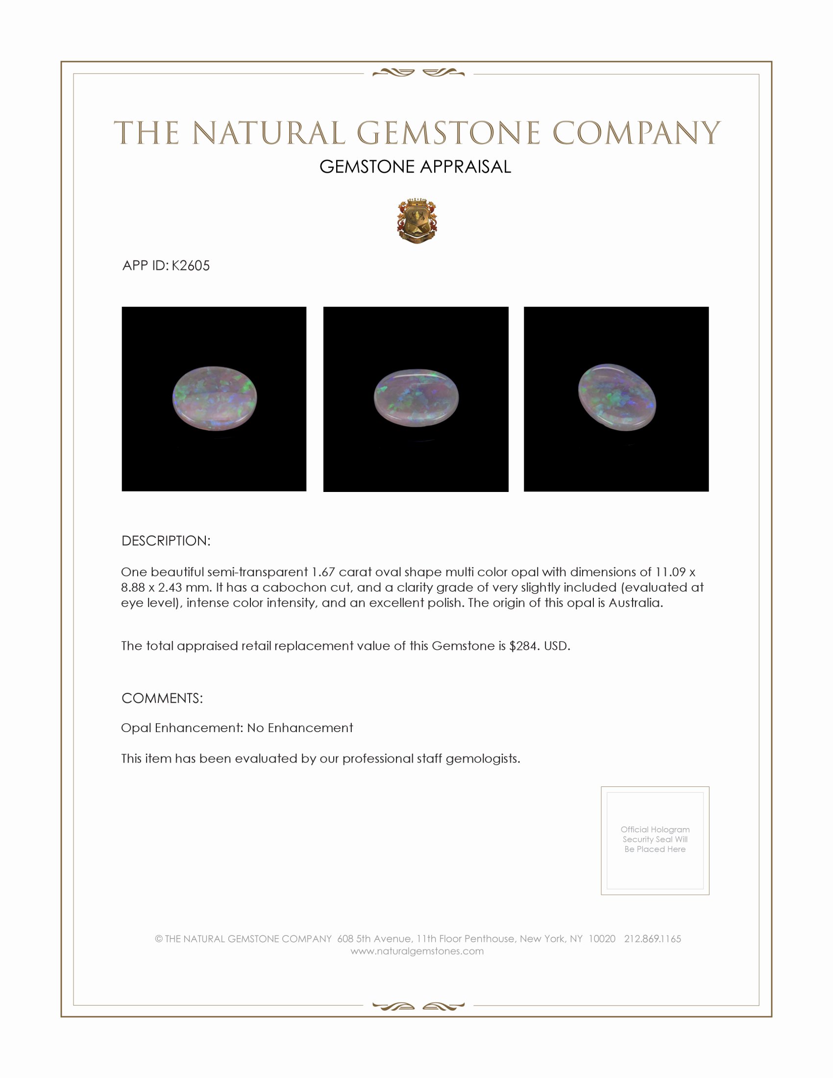 1.67 Ct. Cabochon Crystal/Jelly Opal from Australia