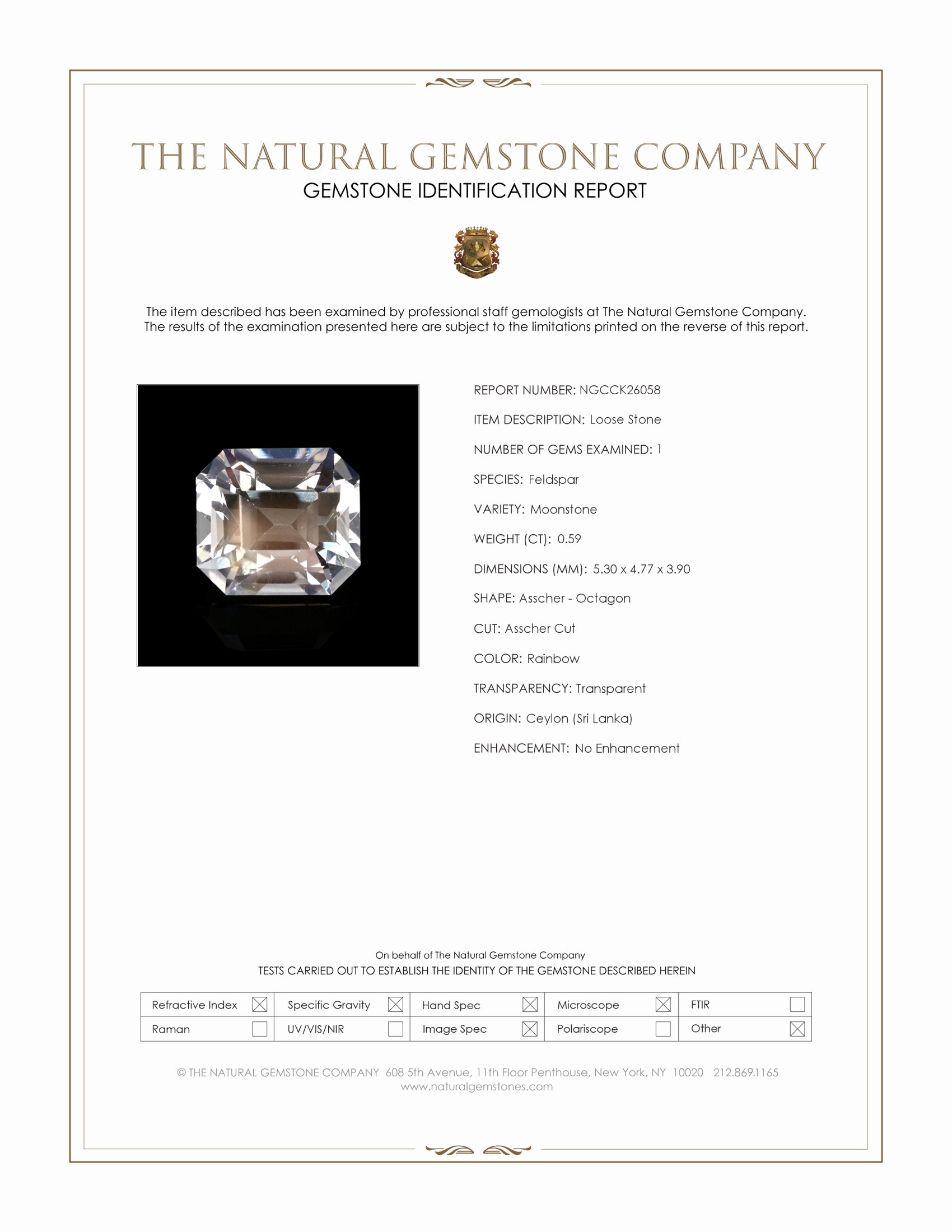 0.59 Ct. Rainbow Moonstone from Ceylon (Sri Lanka)