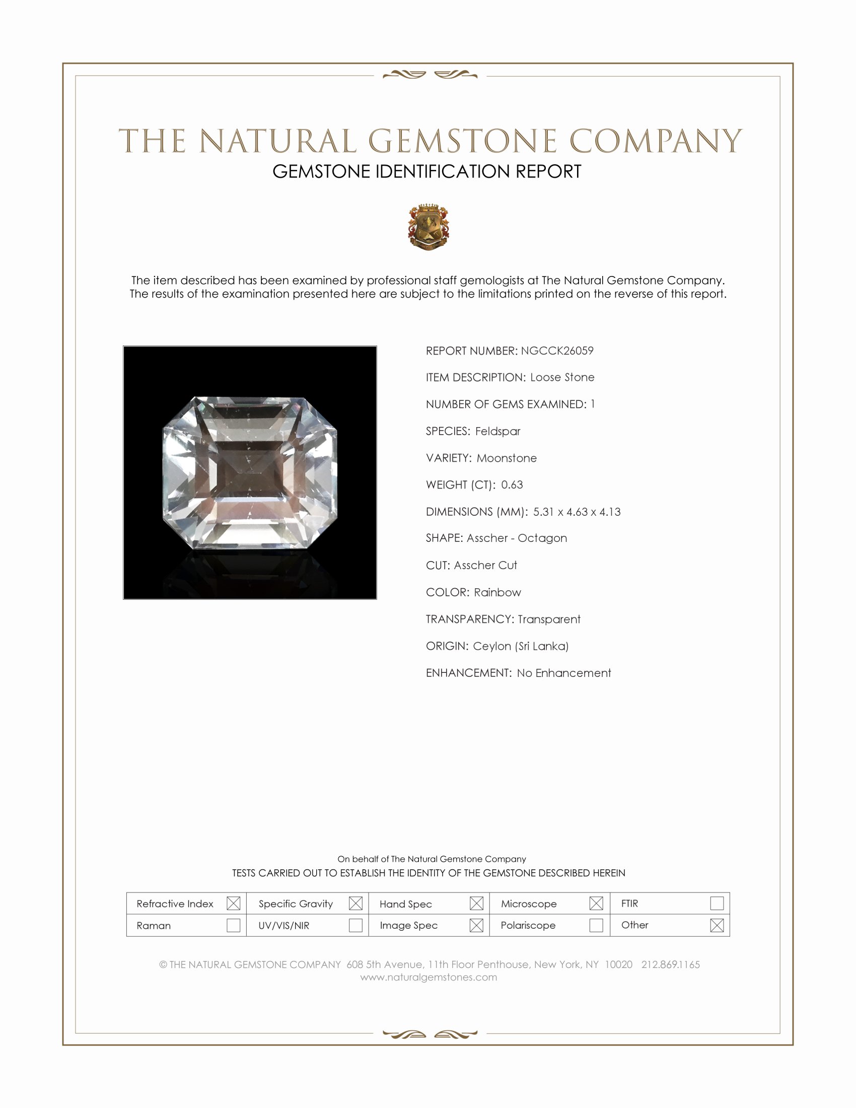 0.63 Ct. Rainbow Moonstone from Ceylon (Sri Lanka)