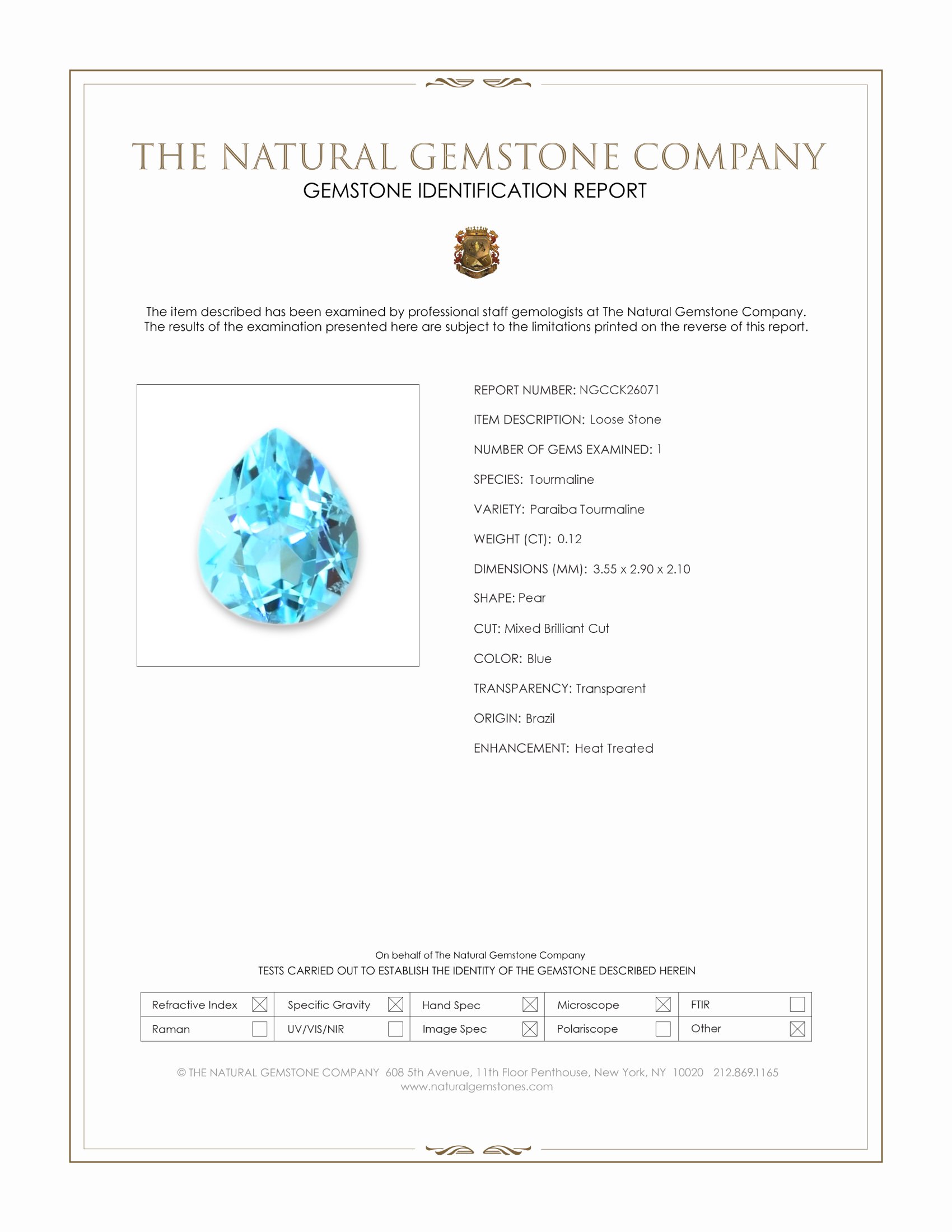 0.12 Ct. Blue Paraiba Tourmaline from Brazil