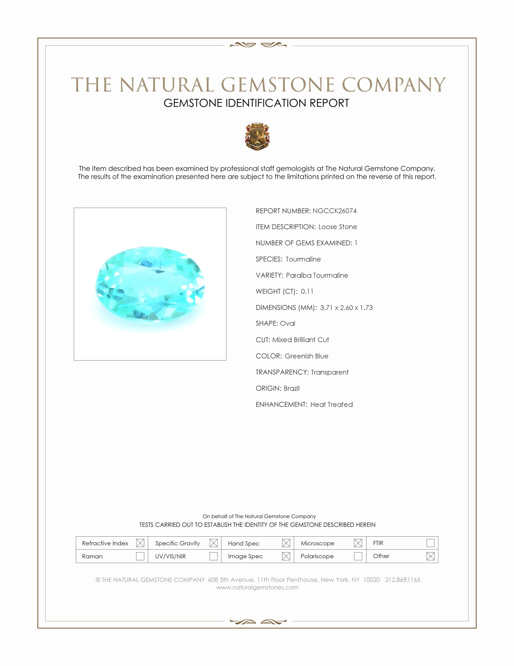 0.11 Ct. Greenish Blue Paraiba Tourmaline from Brazil