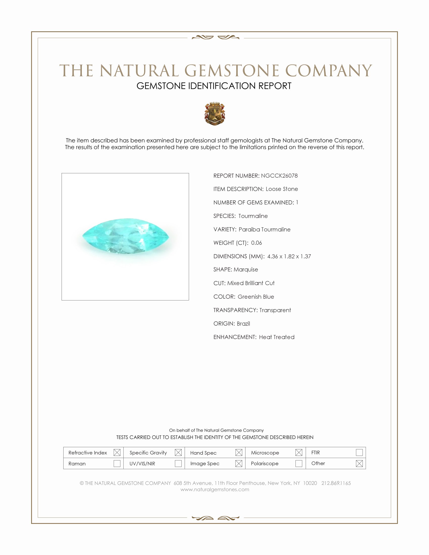 0.06 Ct. Greenish Blue Paraiba Tourmaline from Brazil