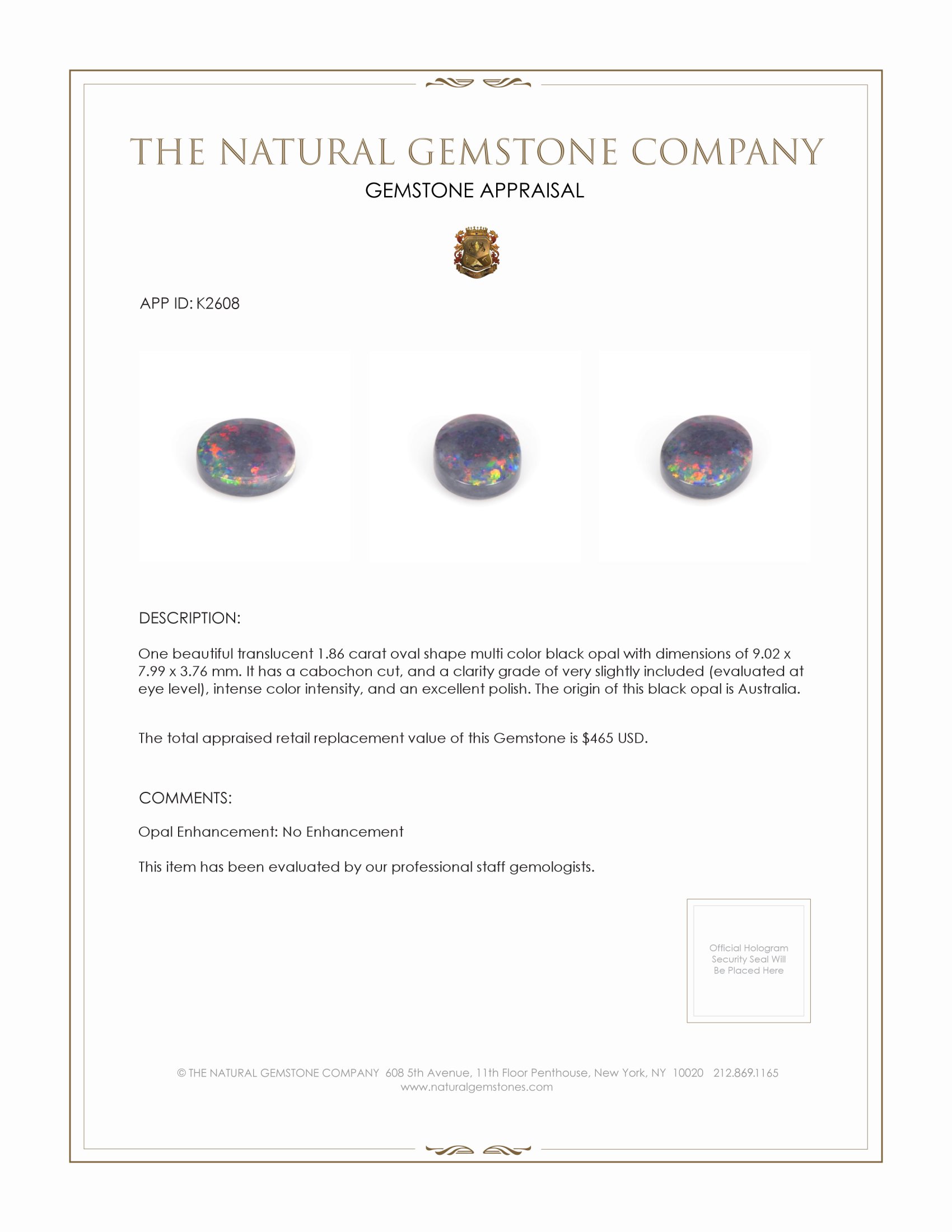 1.86 Ct. Cabochon Black Opal from Australia