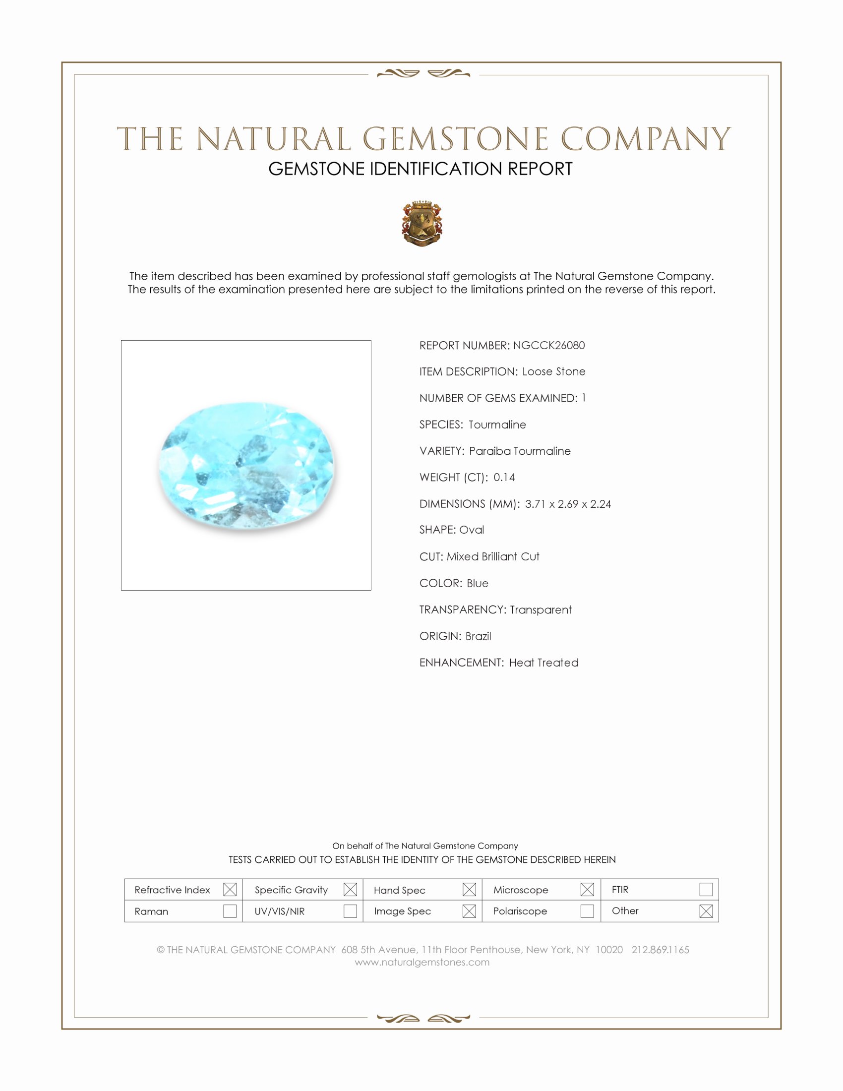 0.14 Ct. Blue Paraiba Tourmaline from Brazil
