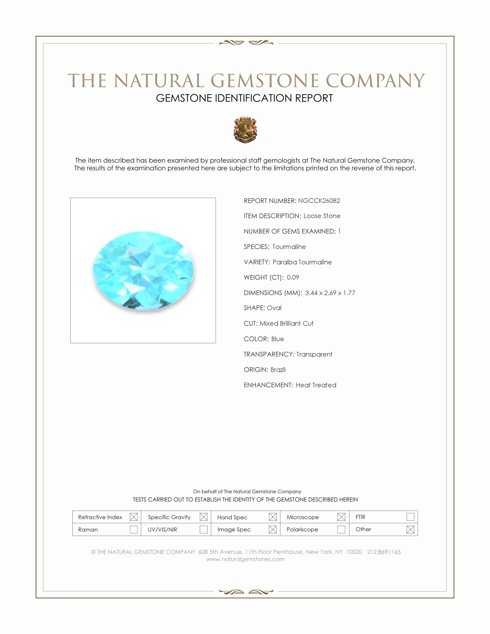 0.09 Ct. Blue Paraiba Tourmaline from Brazil