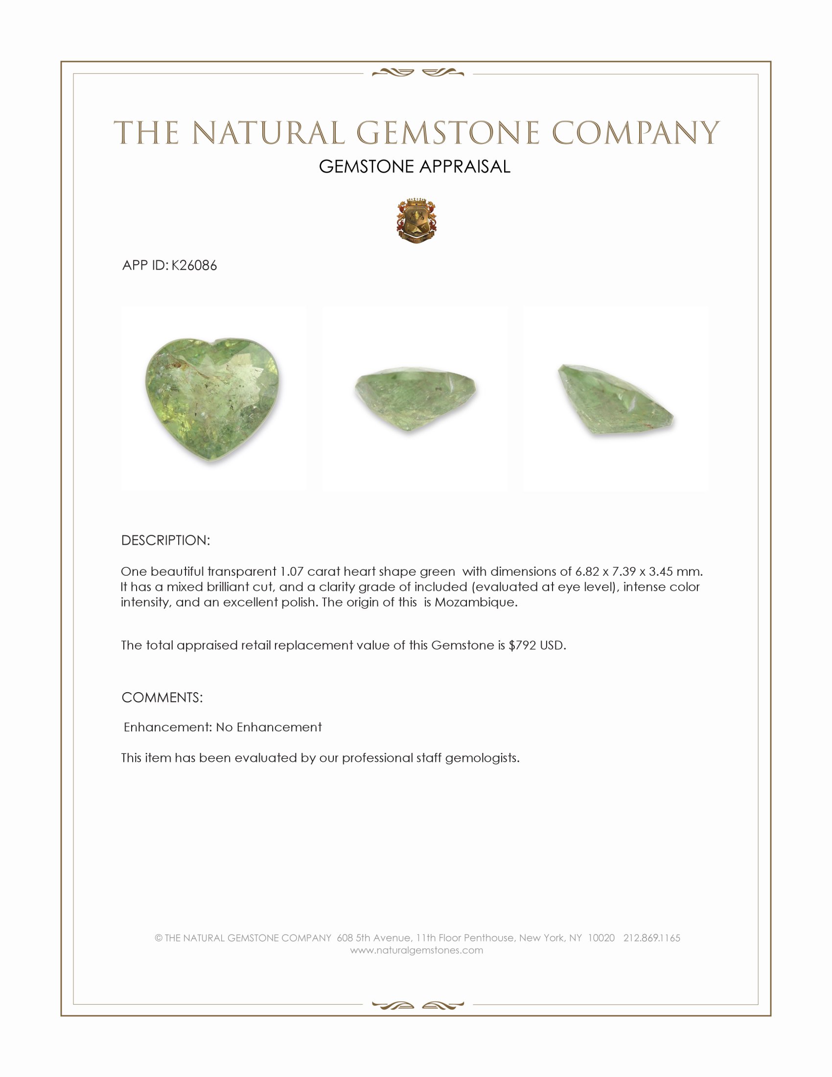 1.07 Ct. Green Paraiba Tourmaline from Mozambique