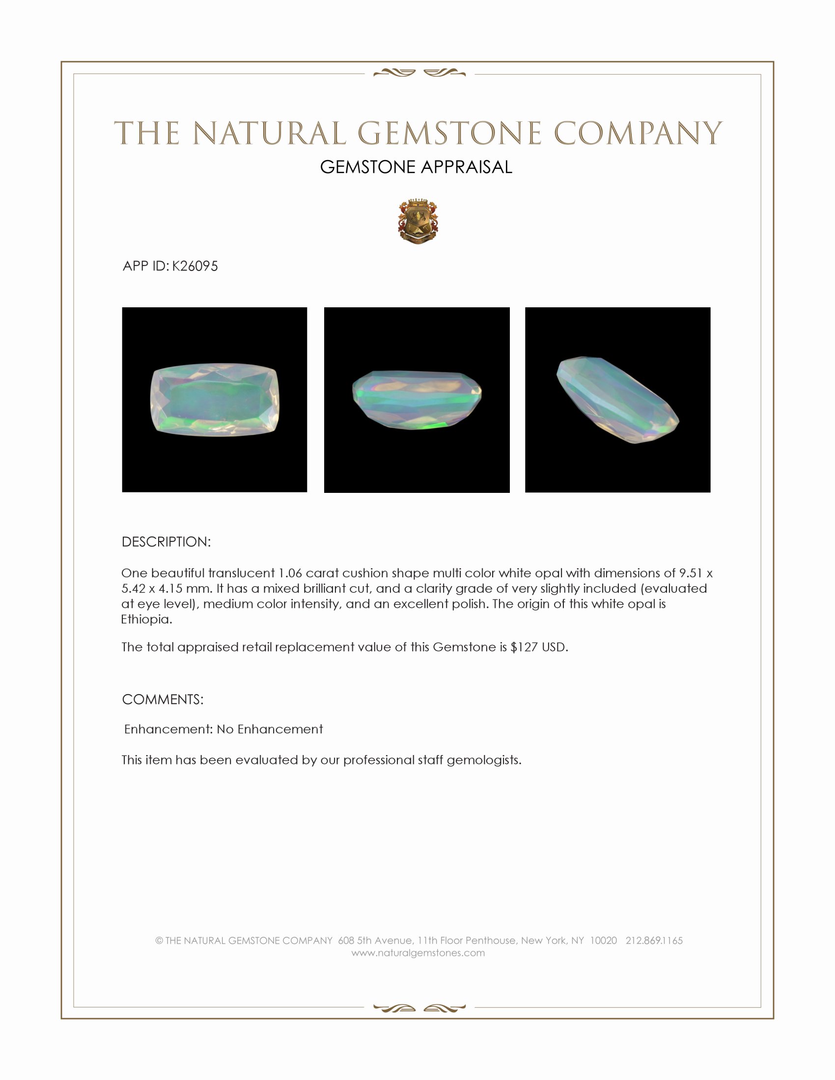 1.06 Ct. Multi Color White Opal (Light Opal) from Ethiopia