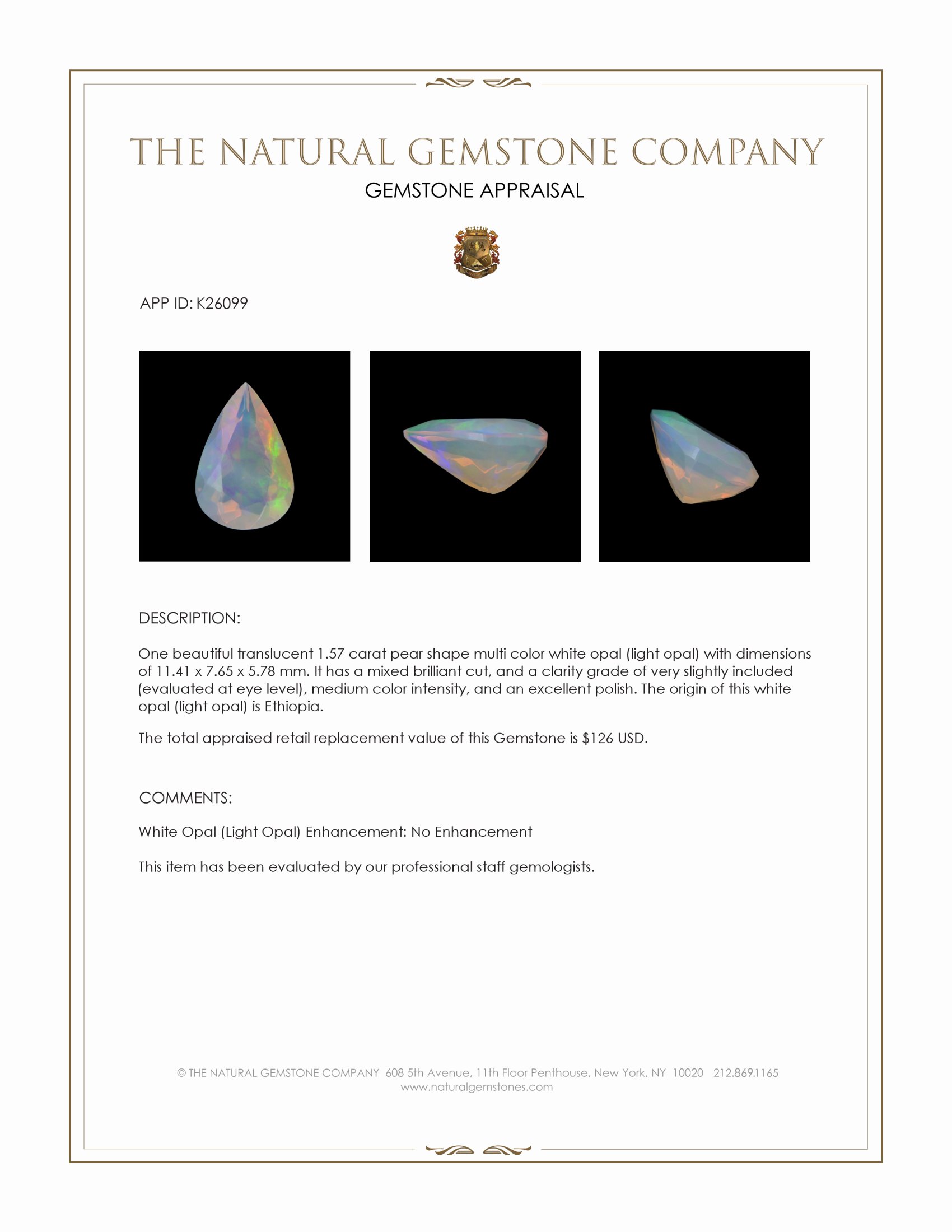 1.57 Ct. Multi Color White Opal (Light Opal) from Ethiopia
