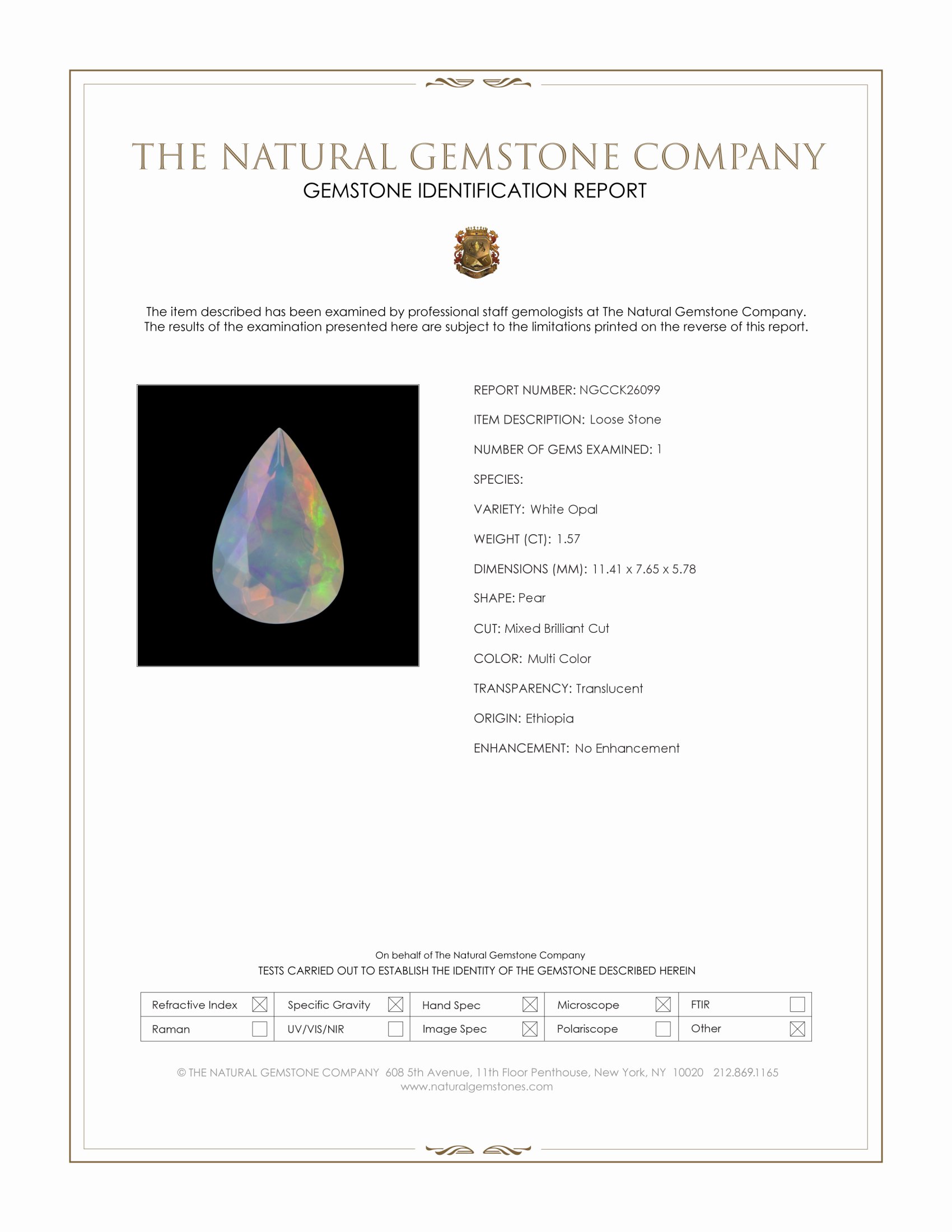 1.57 Ct. Multi Color White Opal from Ethiopia