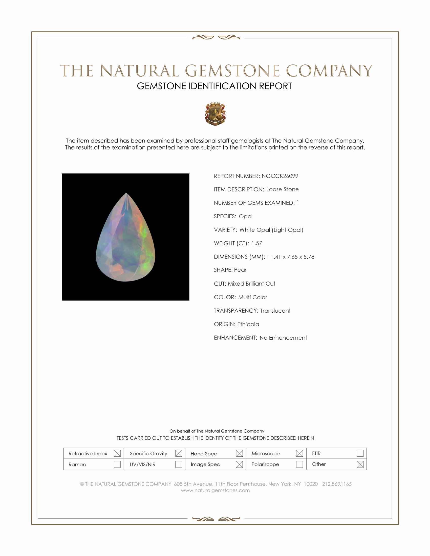 1.57 Ct. Multi Color White Opal (Light Opal) from Ethiopia