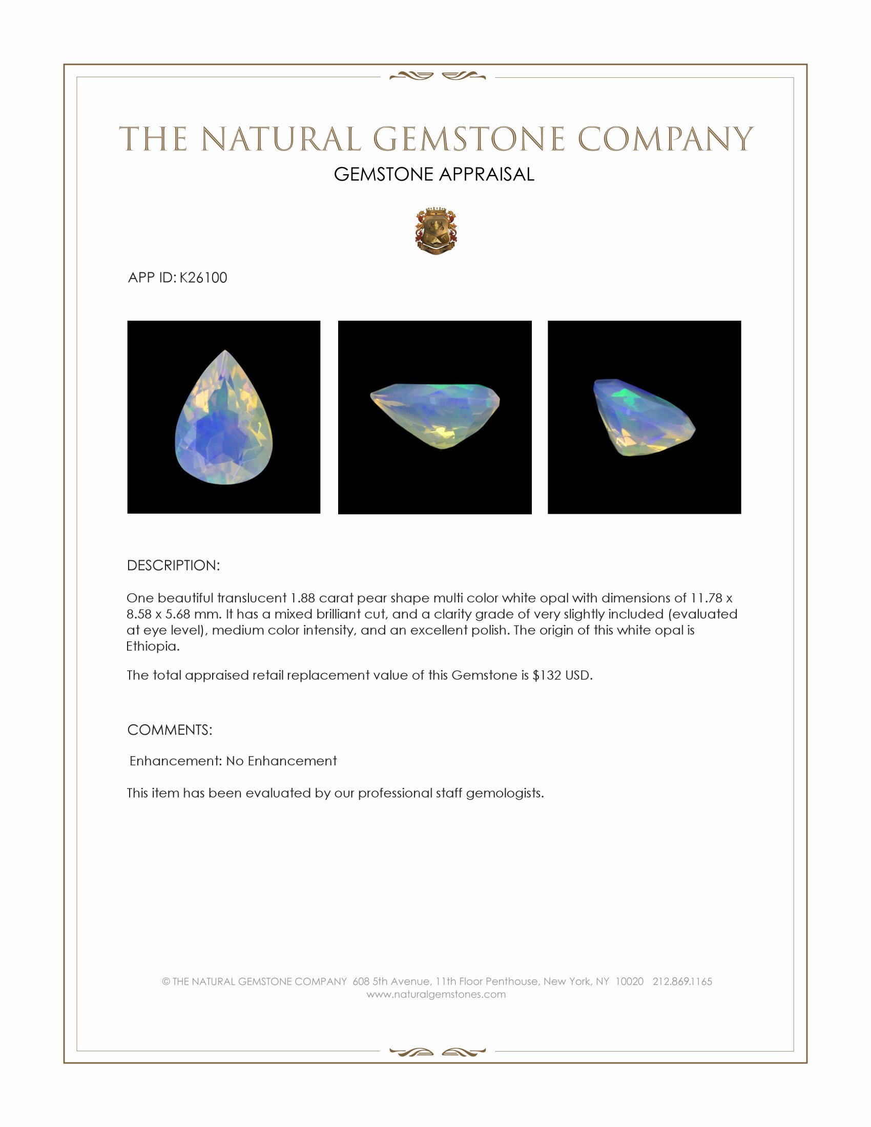 1.88 Ct. Multi Color White Opal from Ethiopia