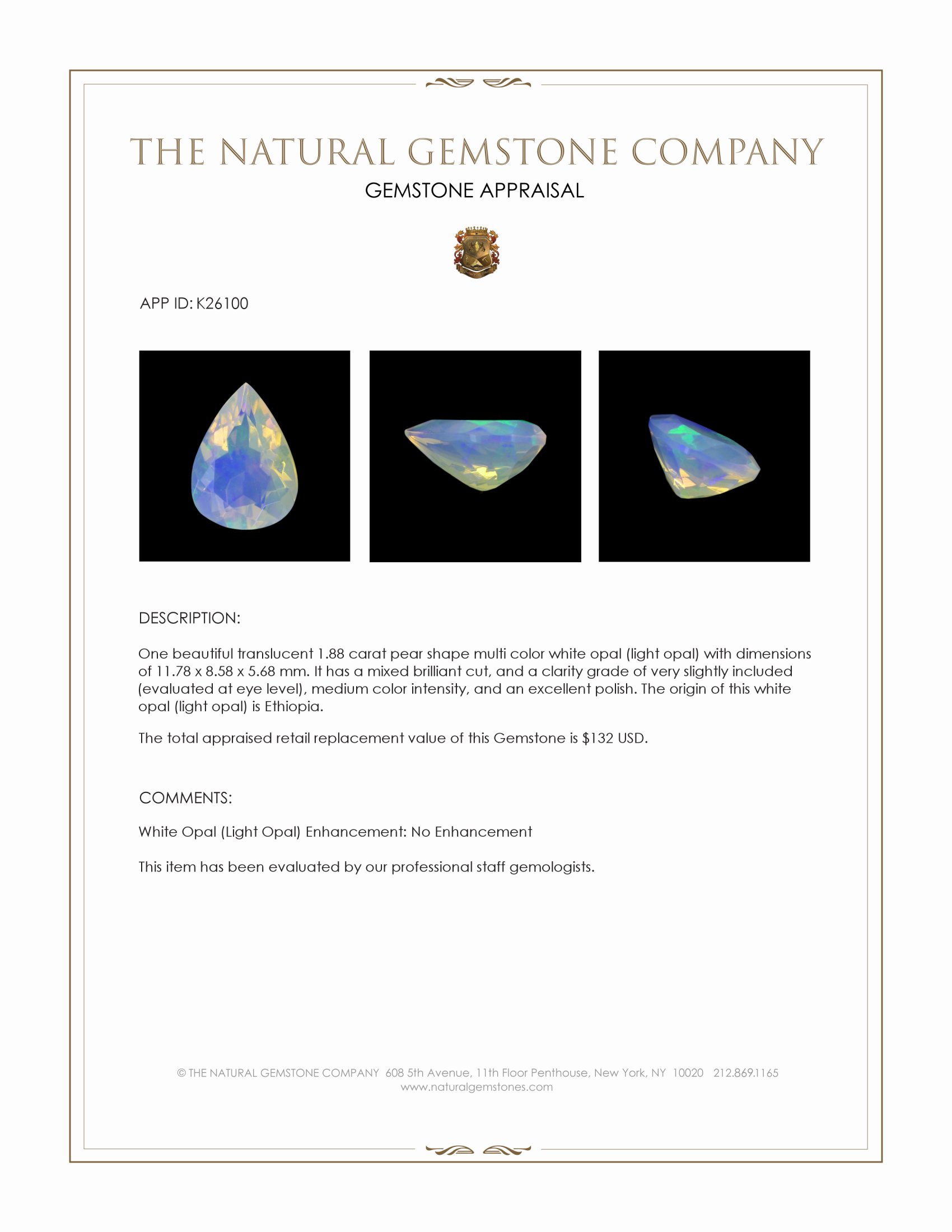 1.88 Ct. Multi Color White Opal (Light Opal) from Ethiopia