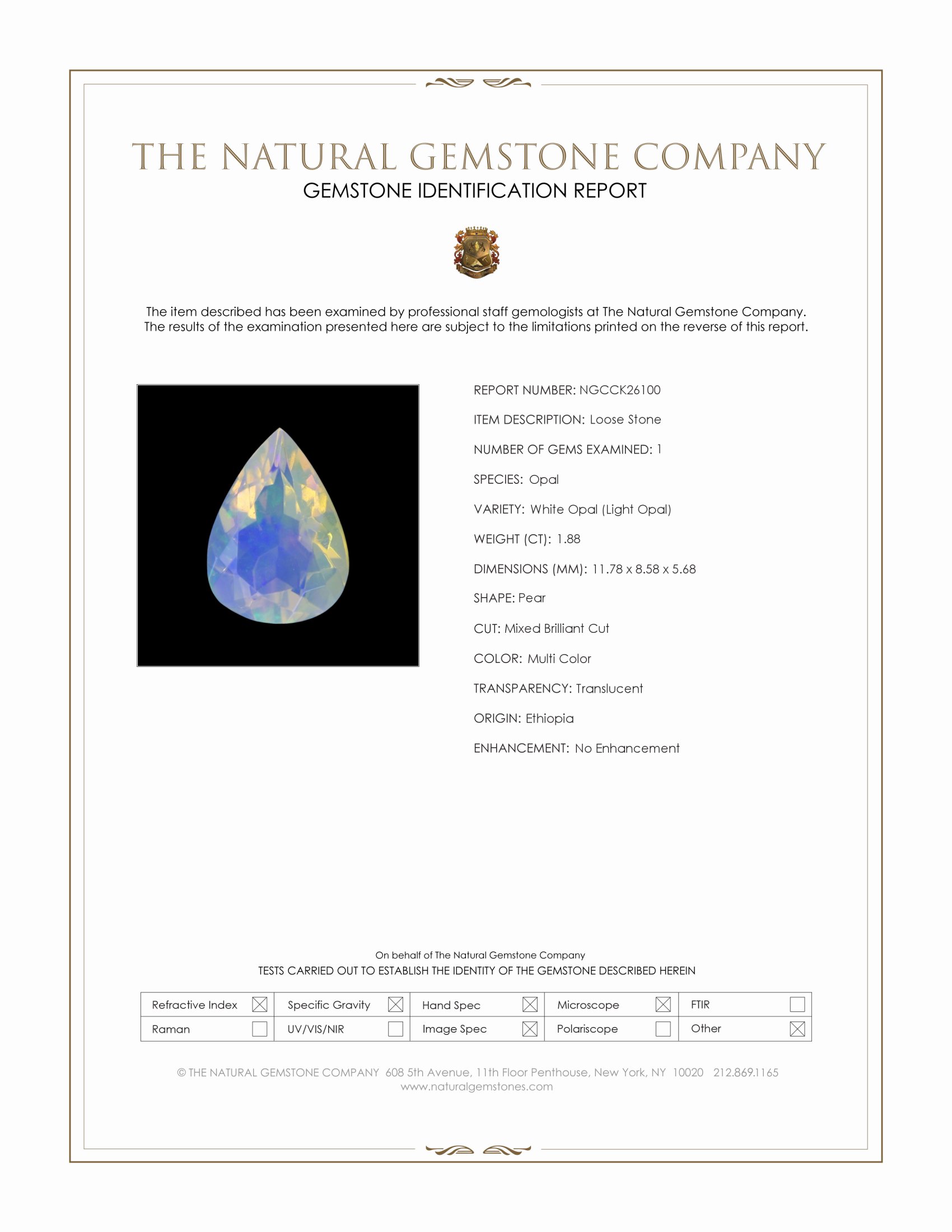 1.88 Ct. Multi Color White Opal (Light Opal) from Ethiopia