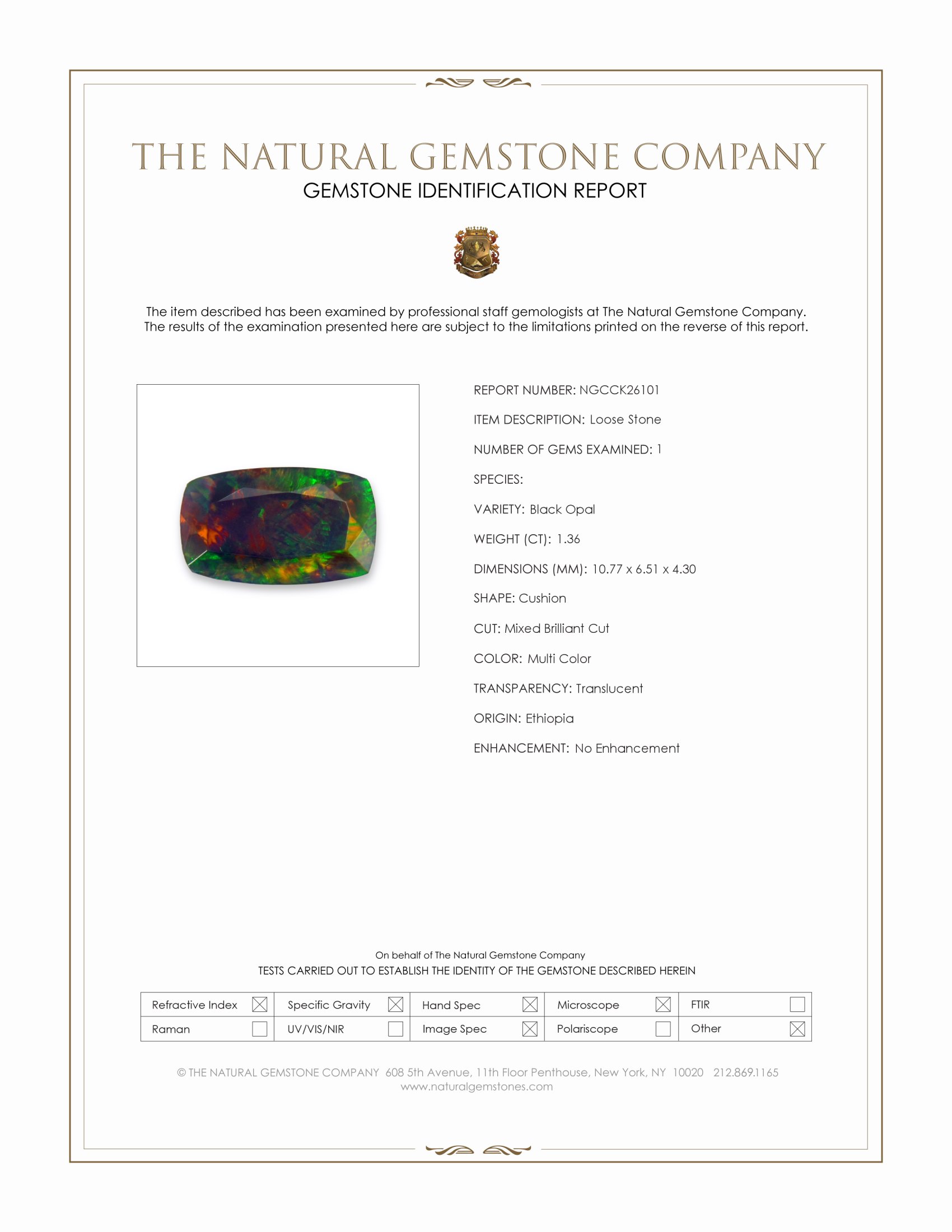 1.36 Ct. Multi Color Black Opal from Ethiopia