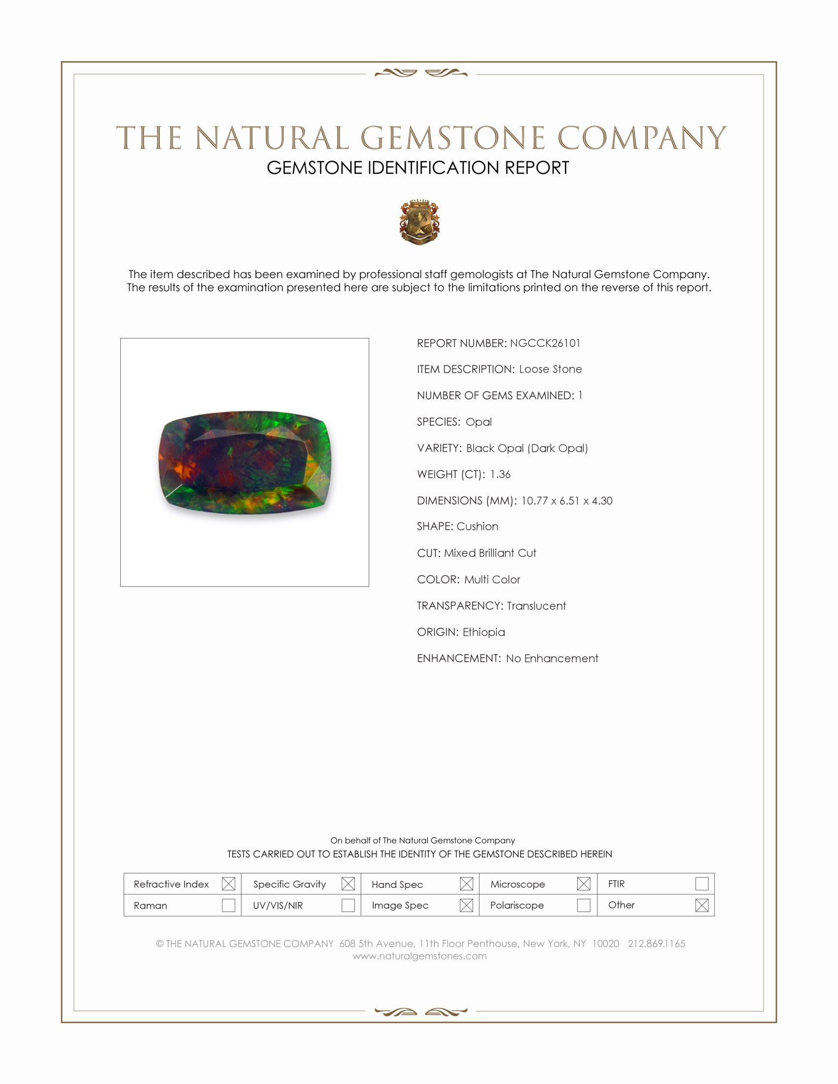 1.36 Ct. Multi Color Black Opal (Dark Opal) from Ethiopia