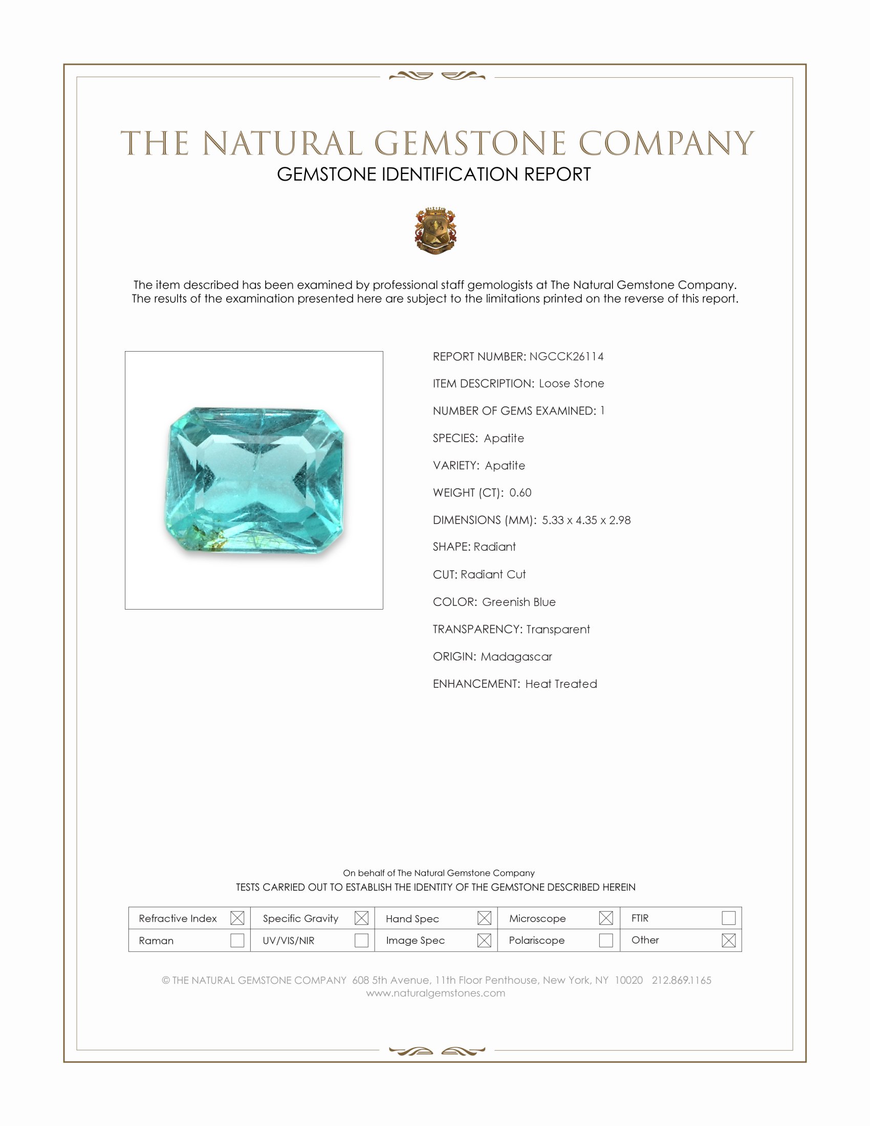 0.60 Ct. Greenish Blue Apatite from Madagascar