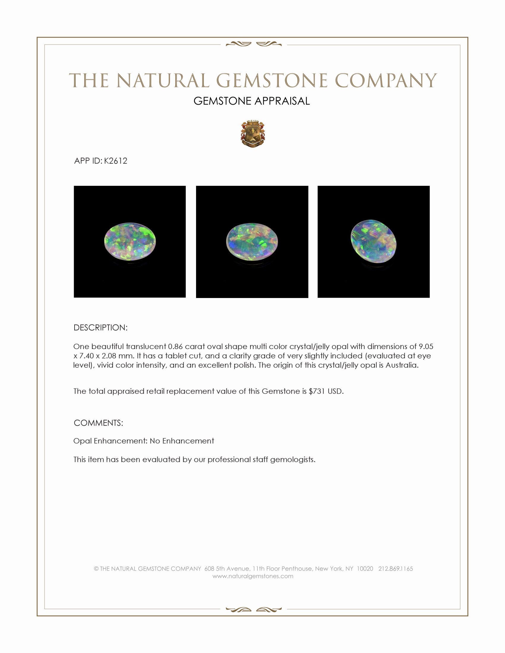 0.86 Ct. Multi Color Crystal/Jelly Opal from Australia