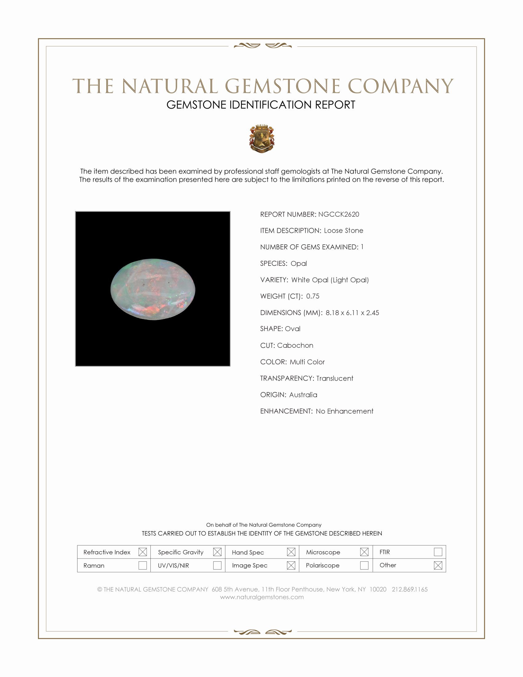 0.75 Ct. Multi Color Cabochon White Opal (Light Opal) from Australia