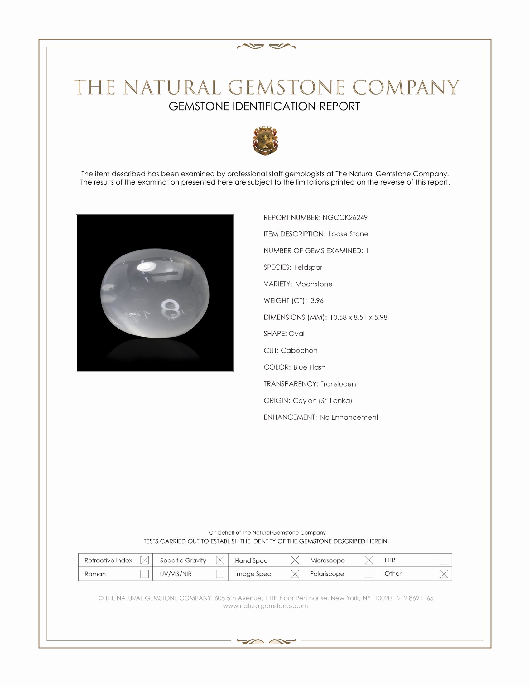 3.96 Ct. Blue Flash Cabochon Moonstone from Ceylon (Sri Lanka)