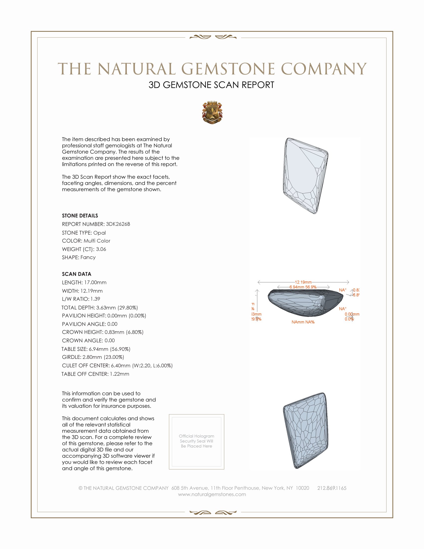 3.06 Ct. Semi-Black Opal from Australia