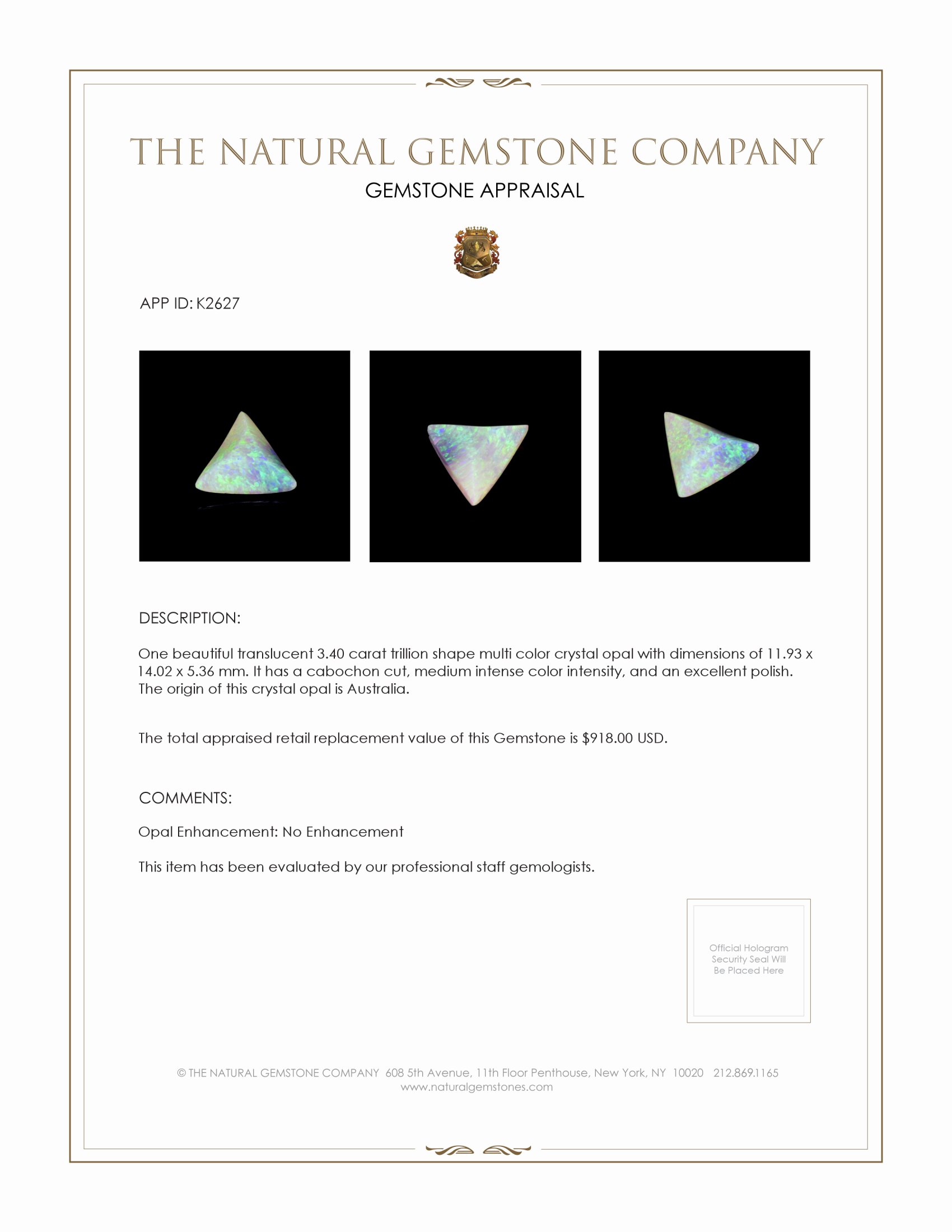 3.40 Ct. Cabochon Crystal/Jelly Opal from Australia