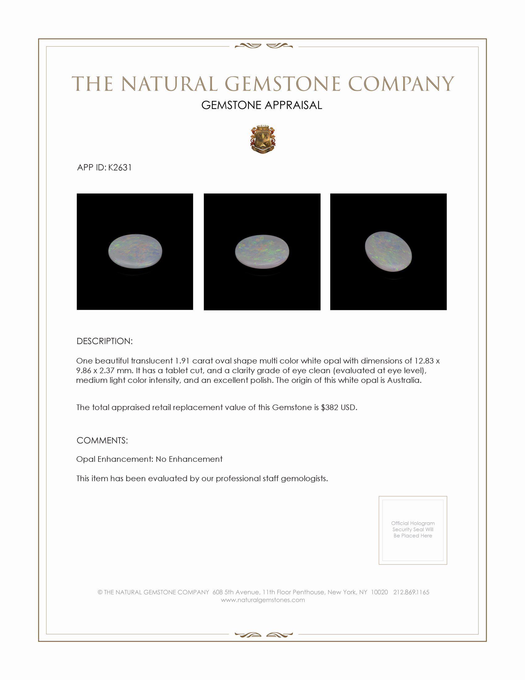 1.91 Ct. White Opal from Australia