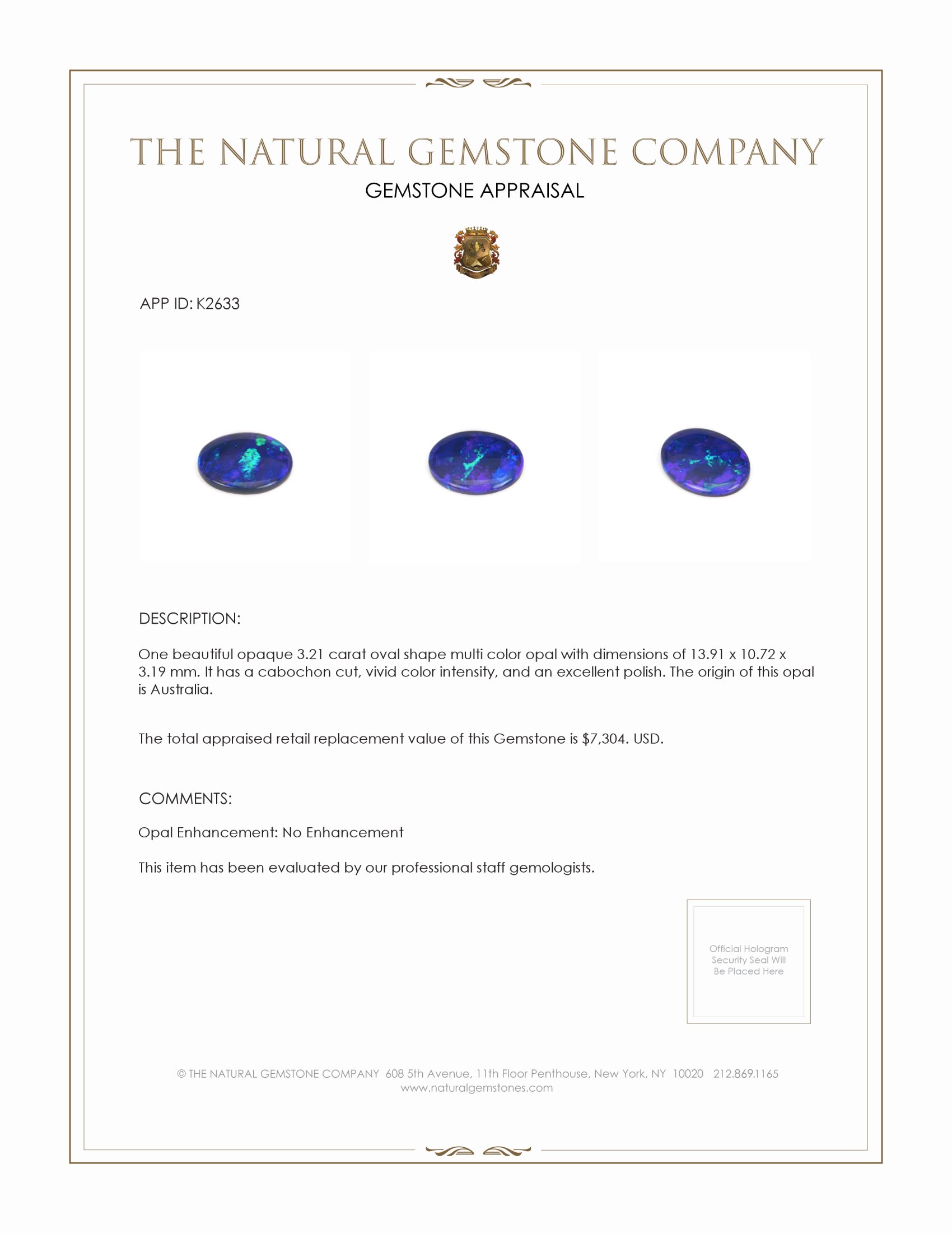 3.21 Ct. Cabochon Black Opal from Australia