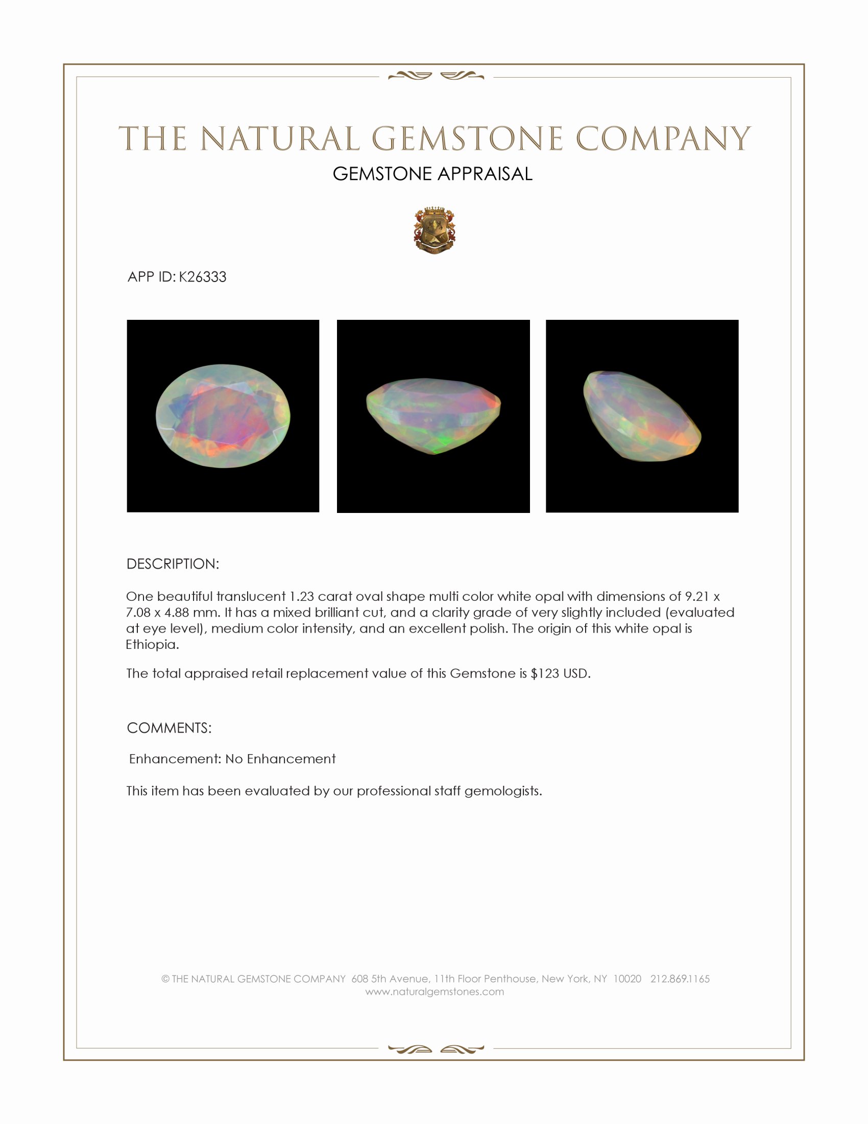 1.23 Ct. Multi Color White Opal (Light Opal) from Ethiopia