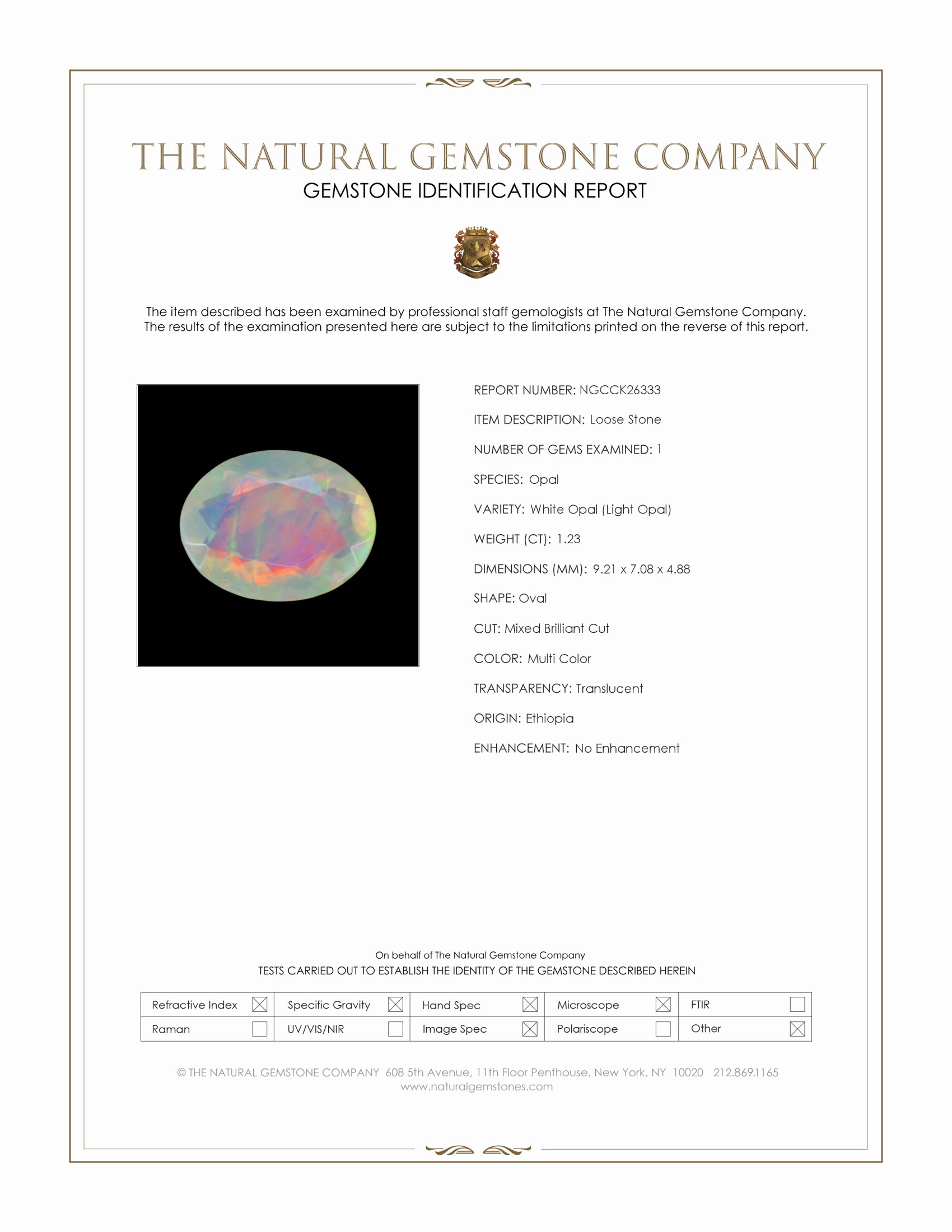 1.23 Ct. Multi Color White Opal (Light Opal) from Ethiopia