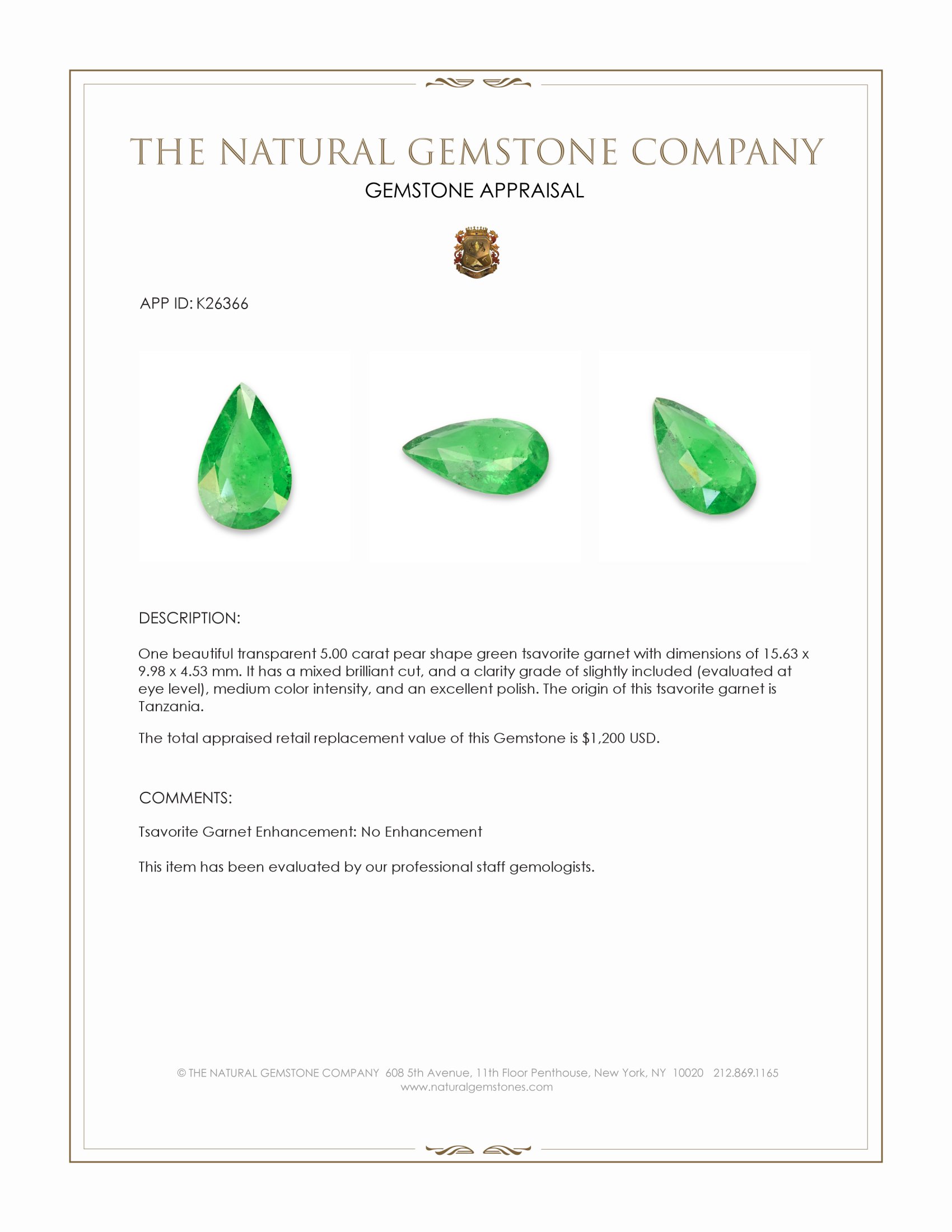 5.00 Ct. Tsavorite Garnet from Tanzania