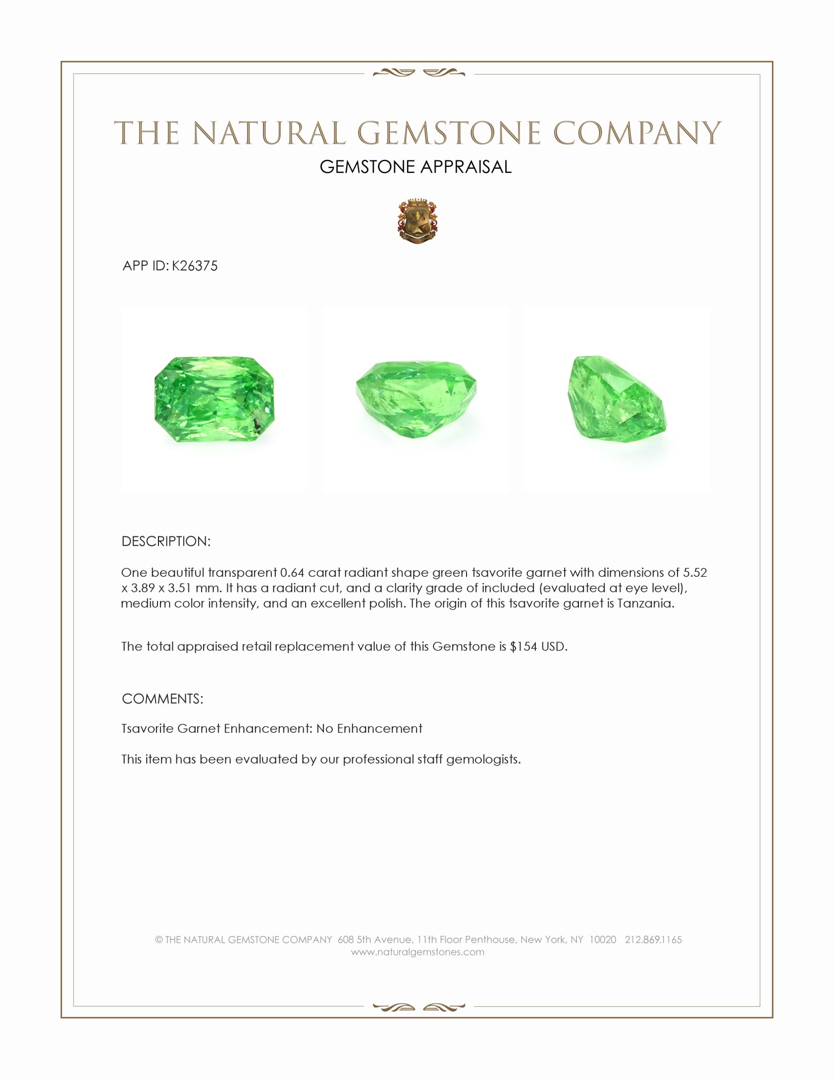 0.64 Ct. Tsavorite Garnet from Tanzania