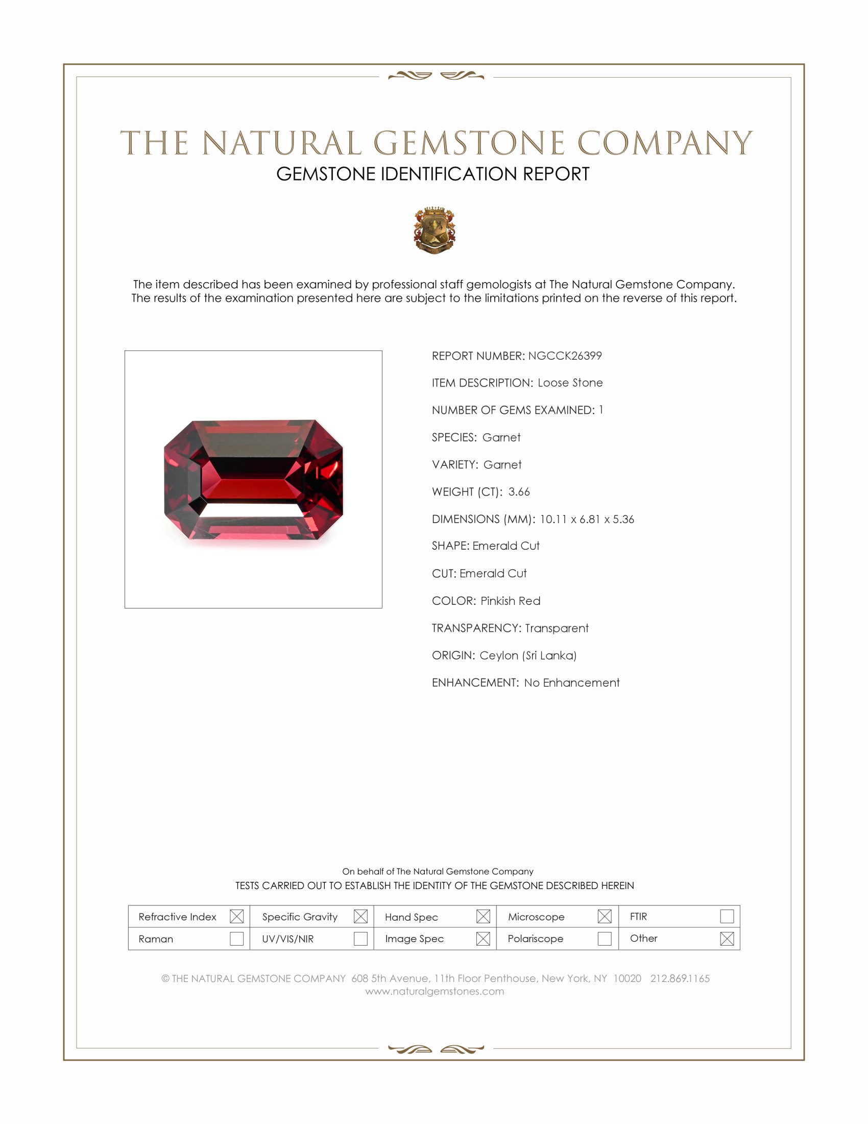 3.66 Ct. Pinkish Red Garnet from Ceylon (Sri Lanka)