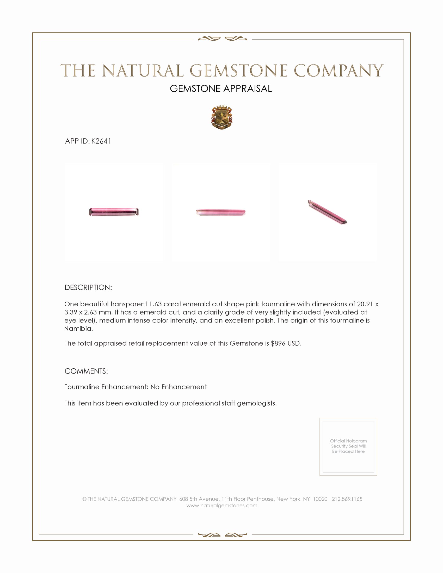 1.63 Ct. Tourmaline from Namibia