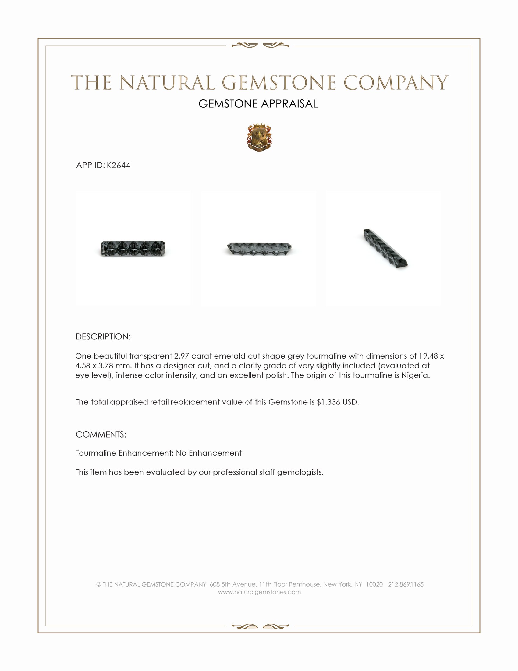 2.97 Ct. Grey Tourmaline from Nigeria