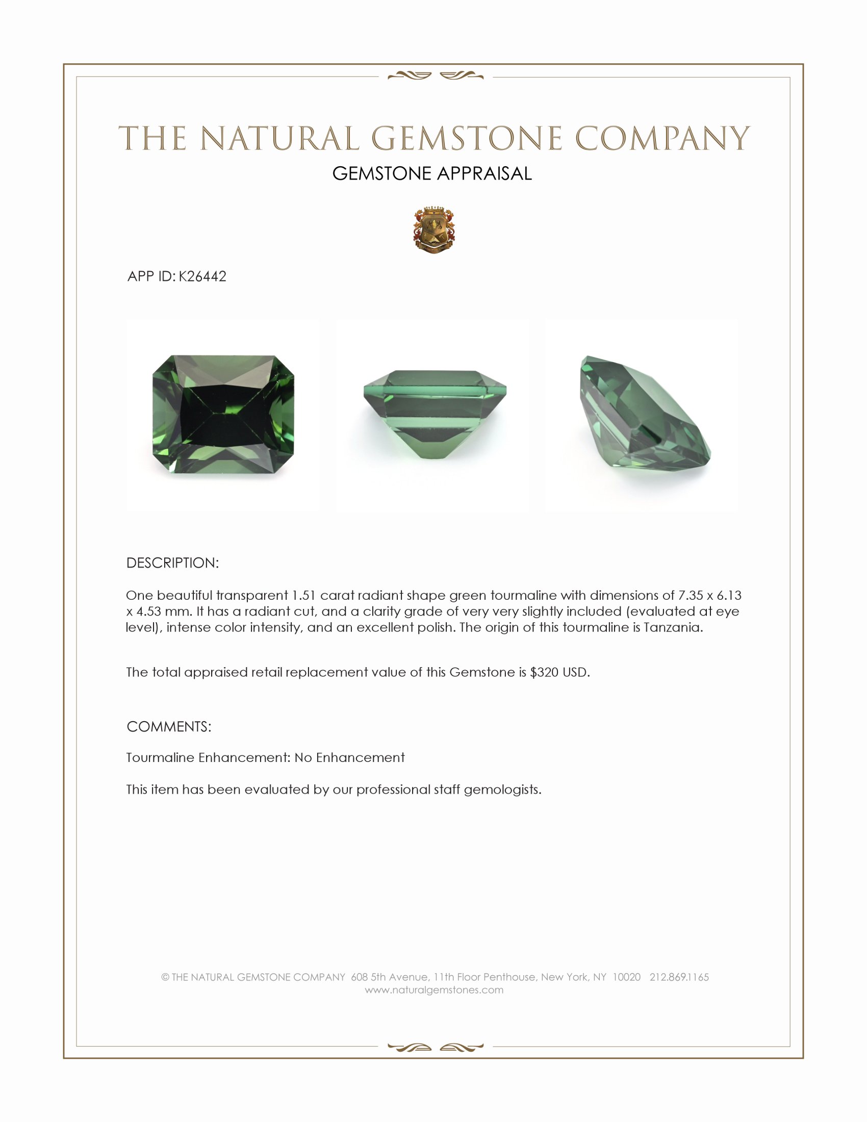1.51 Ct. Green Tourmaline from Tanzania