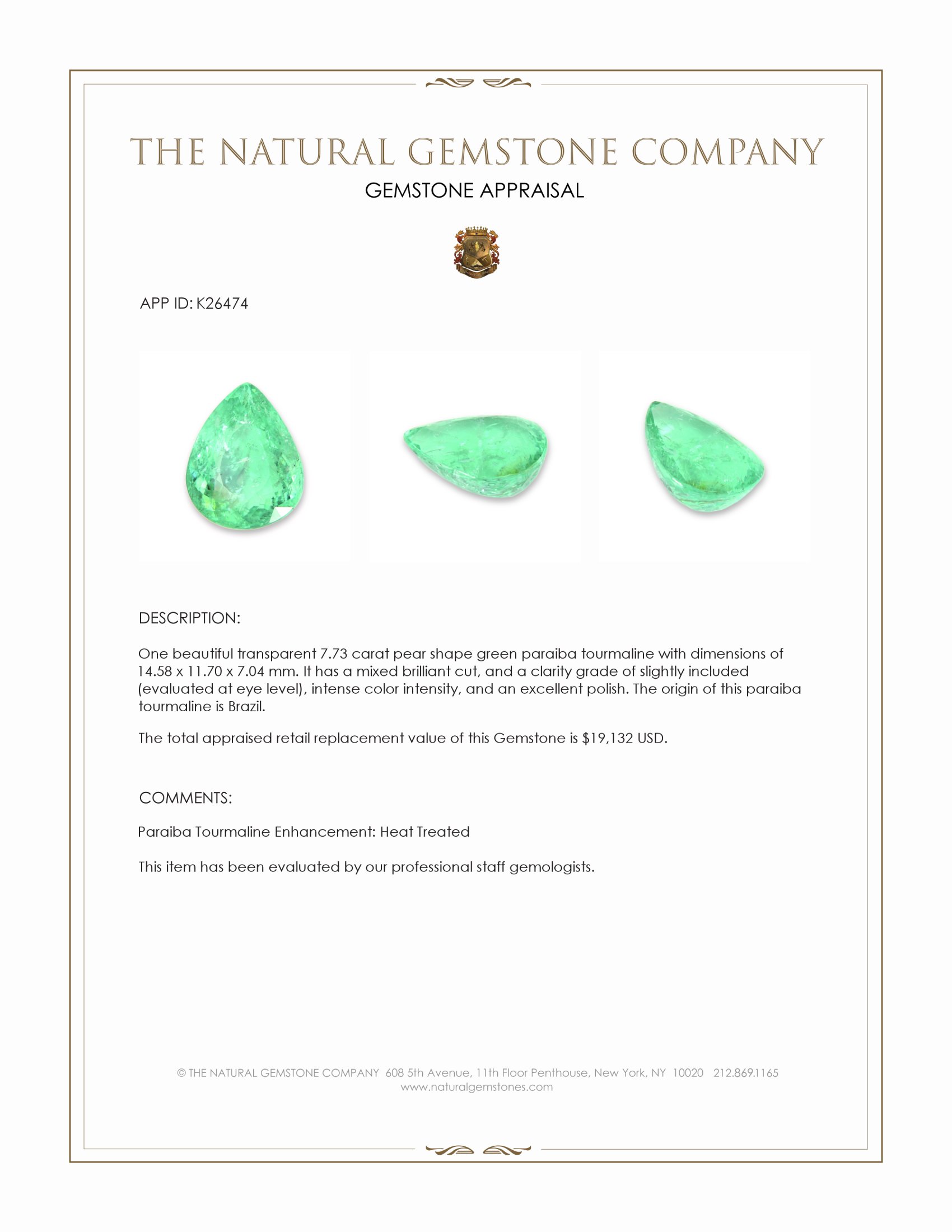 7.73 Ct. Green Paraiba Tourmaline from Brazil
