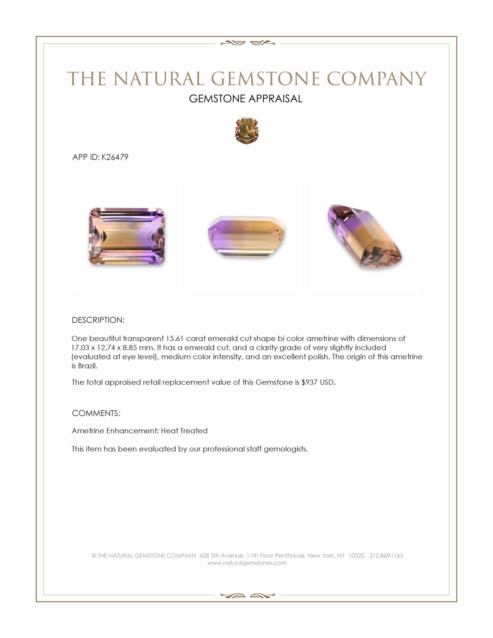 15.61 Ct. Bi Color Ametrine from Brazil