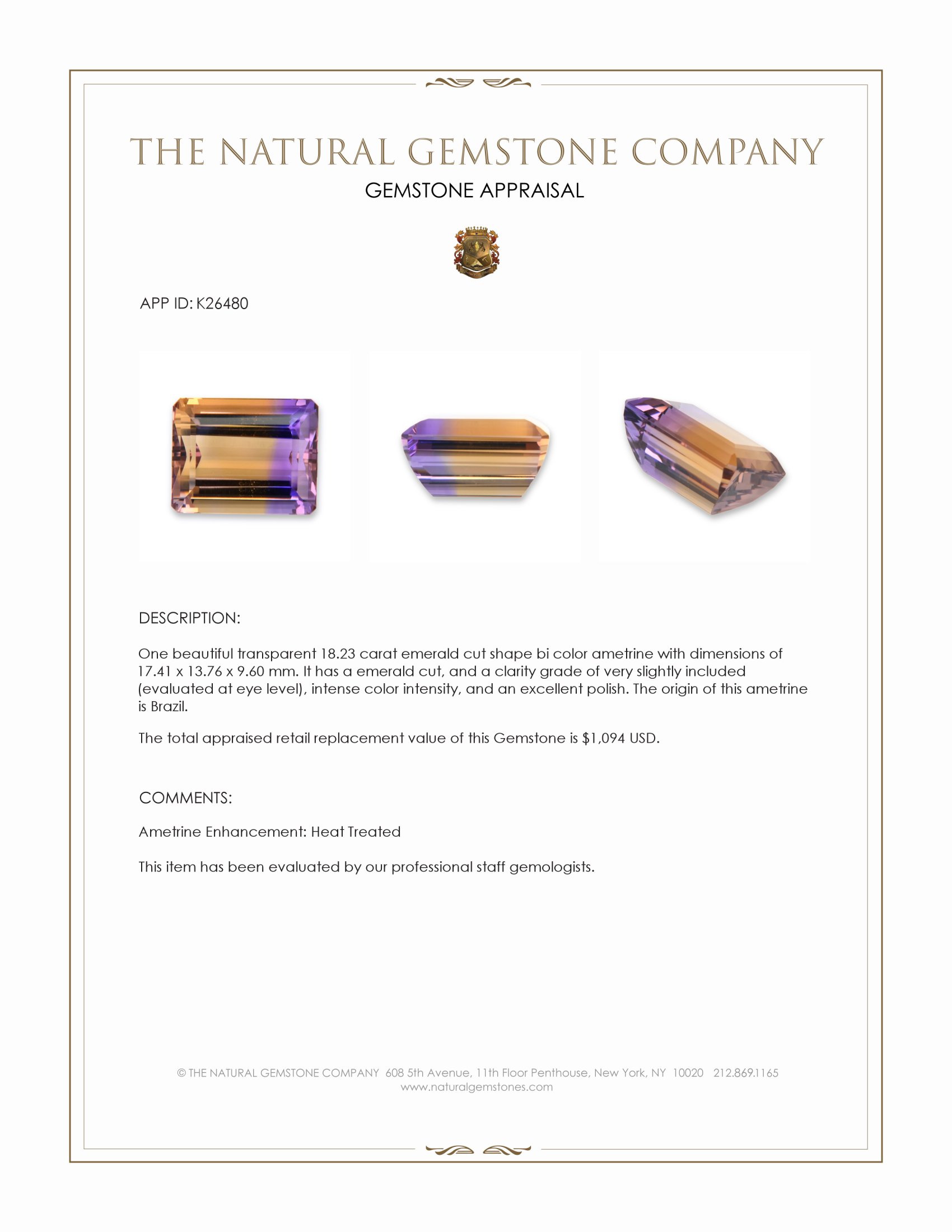 18.23 Ct. Bi Color Ametrine from Brazil