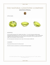 1.15 Ct. Yellowish Green Chrysoberyl from Ceylon (Sri Lanka) Appraisal