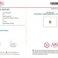 1.15 Ct. Yellowish Green Chrysoberyl from Ceylon (Sri Lanka) Scan Report